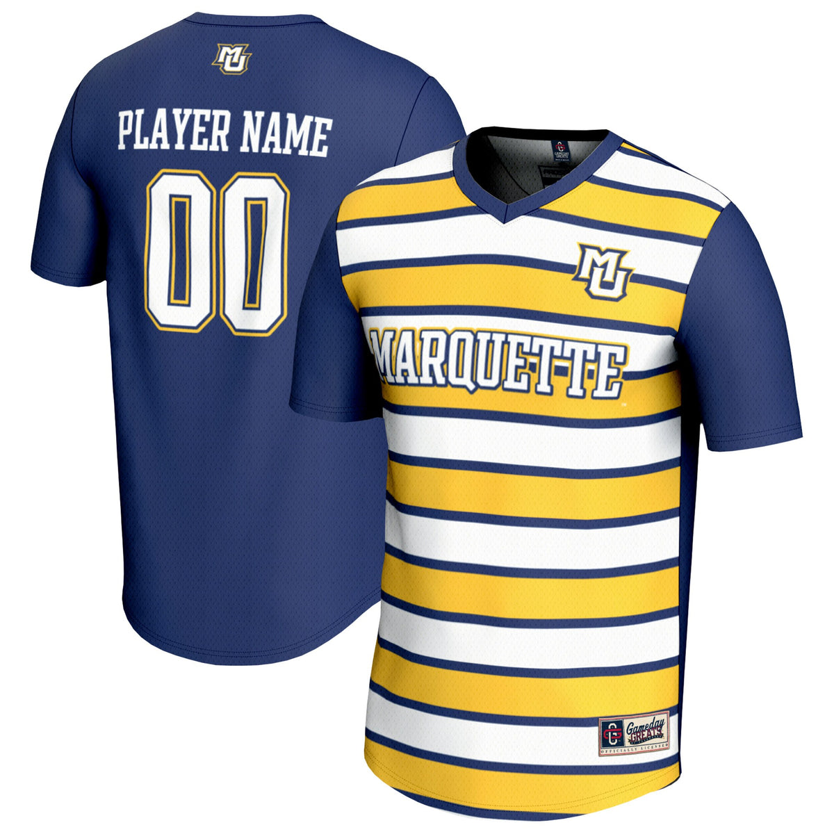 Marquette Golden Eagles GameDay Greats Unisex Collegiate Men's Soccer Pick-A-Player Fashion Jersey - Blue/Gold | Stitched College Jersey TJS72381