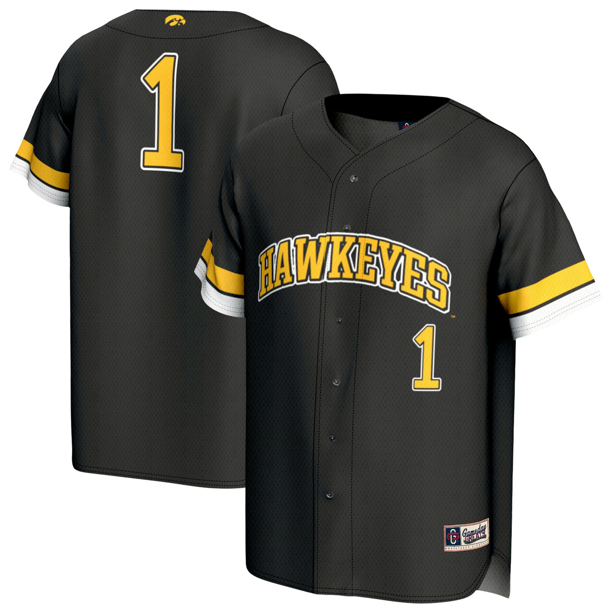 #1 Iowa Hawkeyes GameDay Greats Adult Lightweight Collegiate Baseball Fashion Jersey - Black | Stitched College Jersey TJS72922