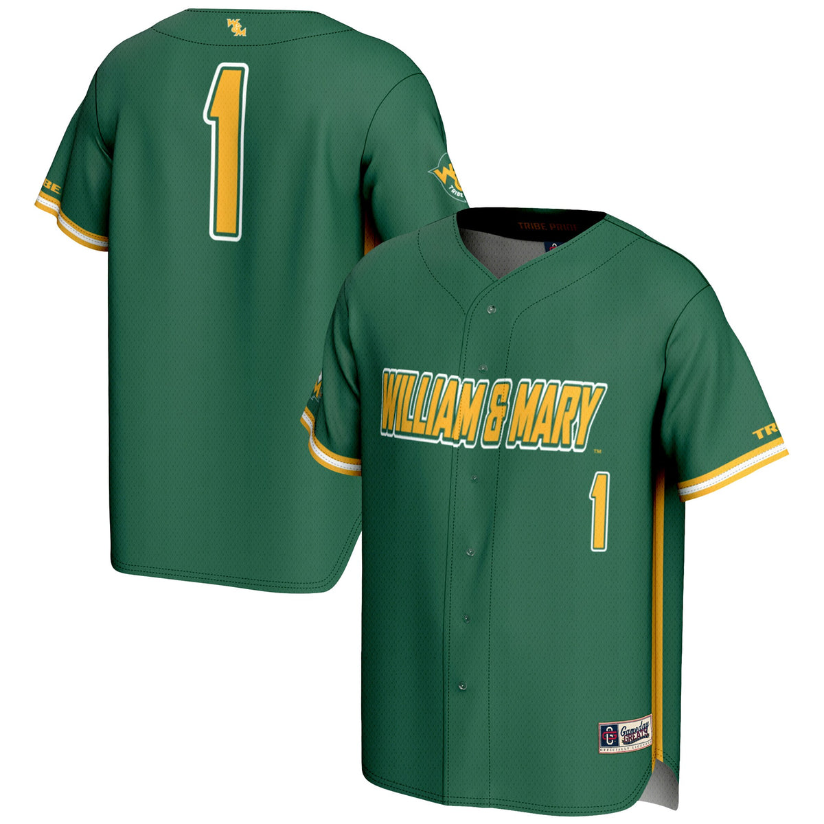 #1 William & Mary Tribe GameDay Greats Lightweight Baseball Fashion Jersey - Green | Stitched College Jersey TJS72635