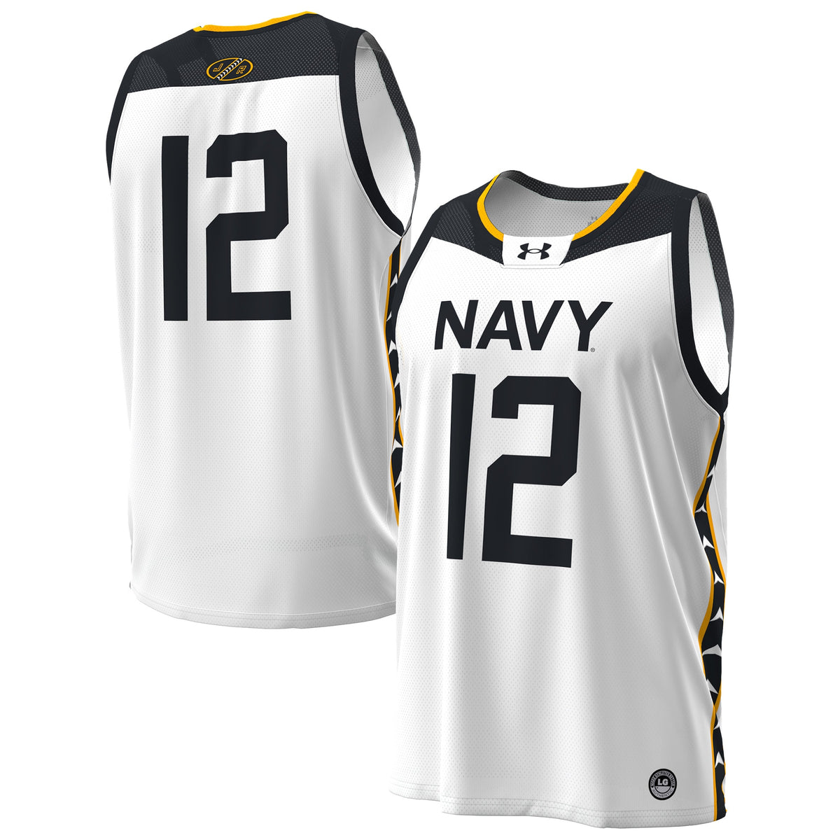 #12 Navy Midshipmen Jolly Rogers Alternate Replica Basketball Jersey - White | Stitched College Jersey TJS72705