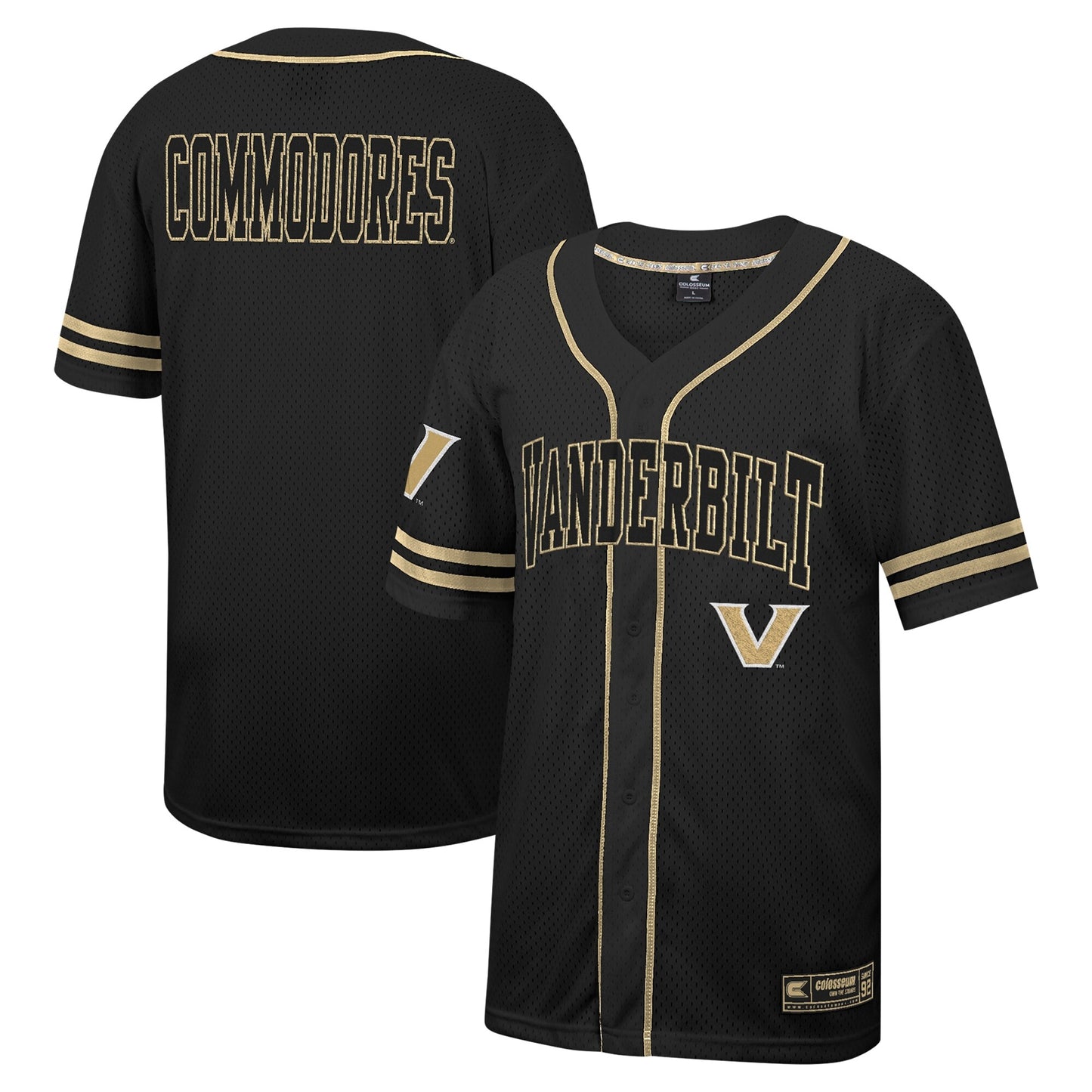 Vanderbilt Commodores Colosseum Free Spirited Mesh Button-Up Baseball Jersey - Black | Stitched College Jersey TJS74159