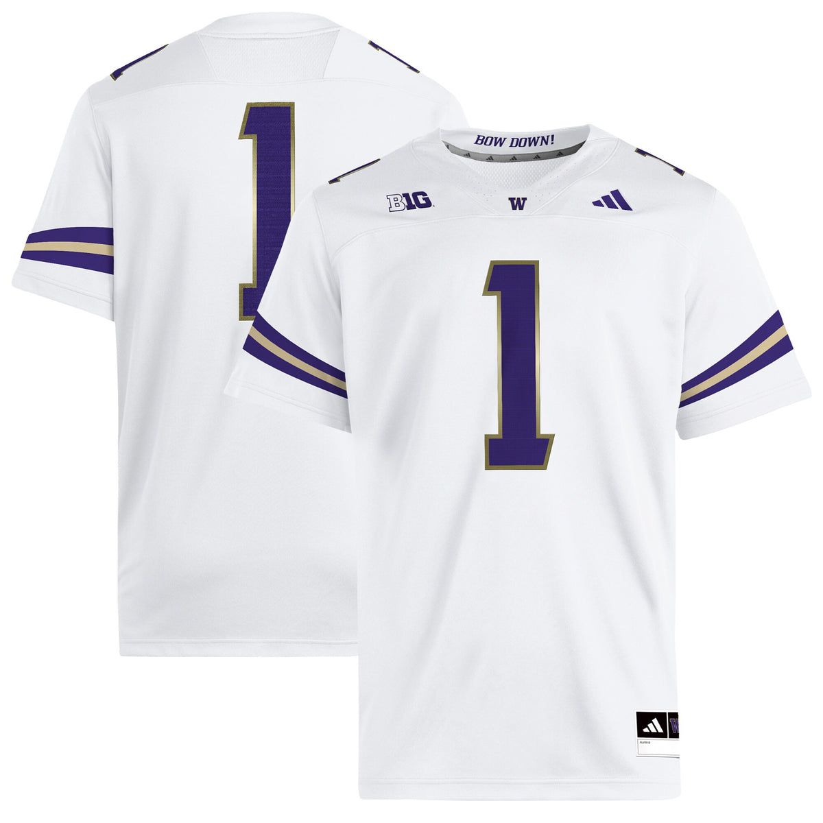 #1 Washington Huskies Premier Jersey - White | Stitched College Jersey TJS76243