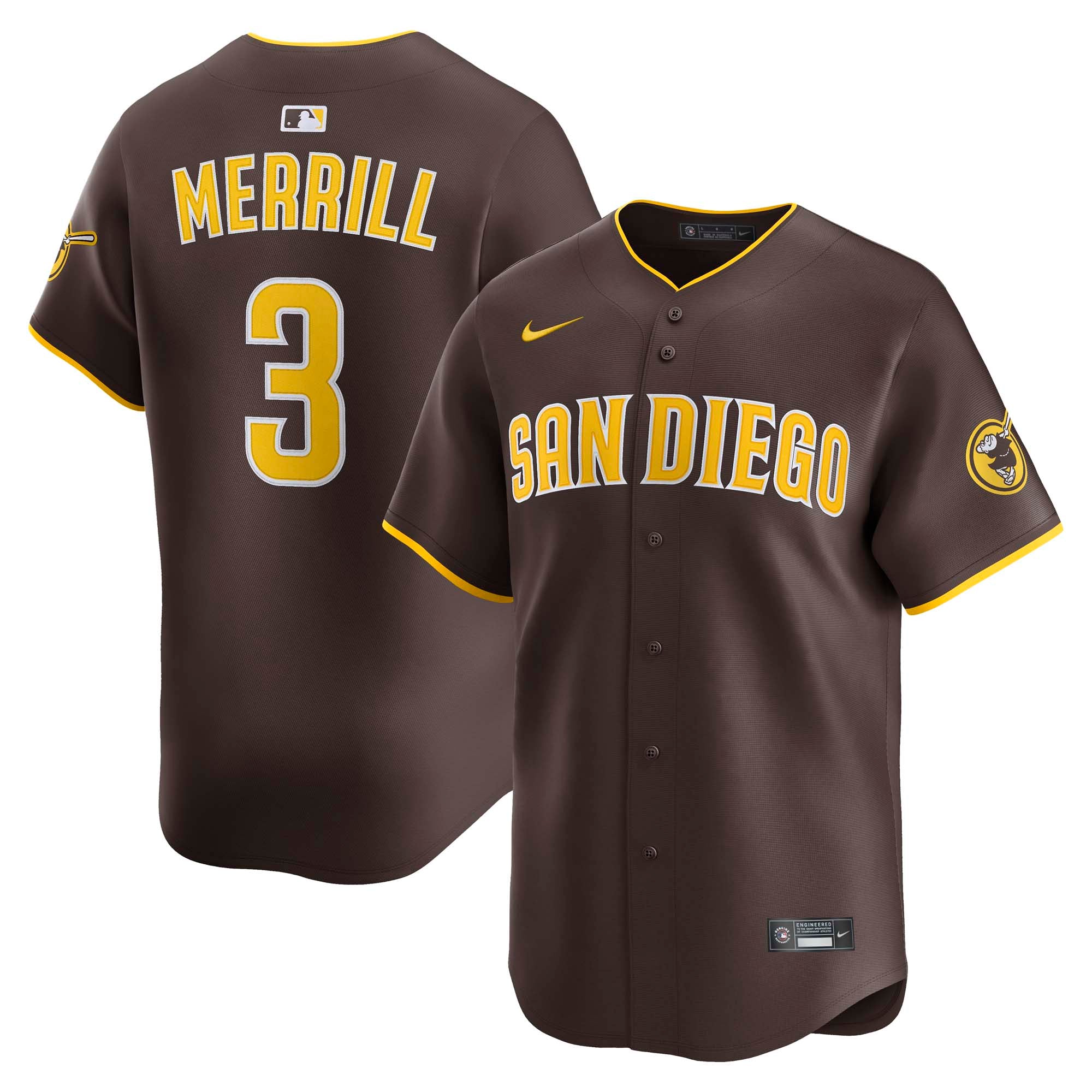 Jackson Merrill San Diego Padres Road Limited Player Jersey - Brown | Stitched Baseball Jersey TJS0034