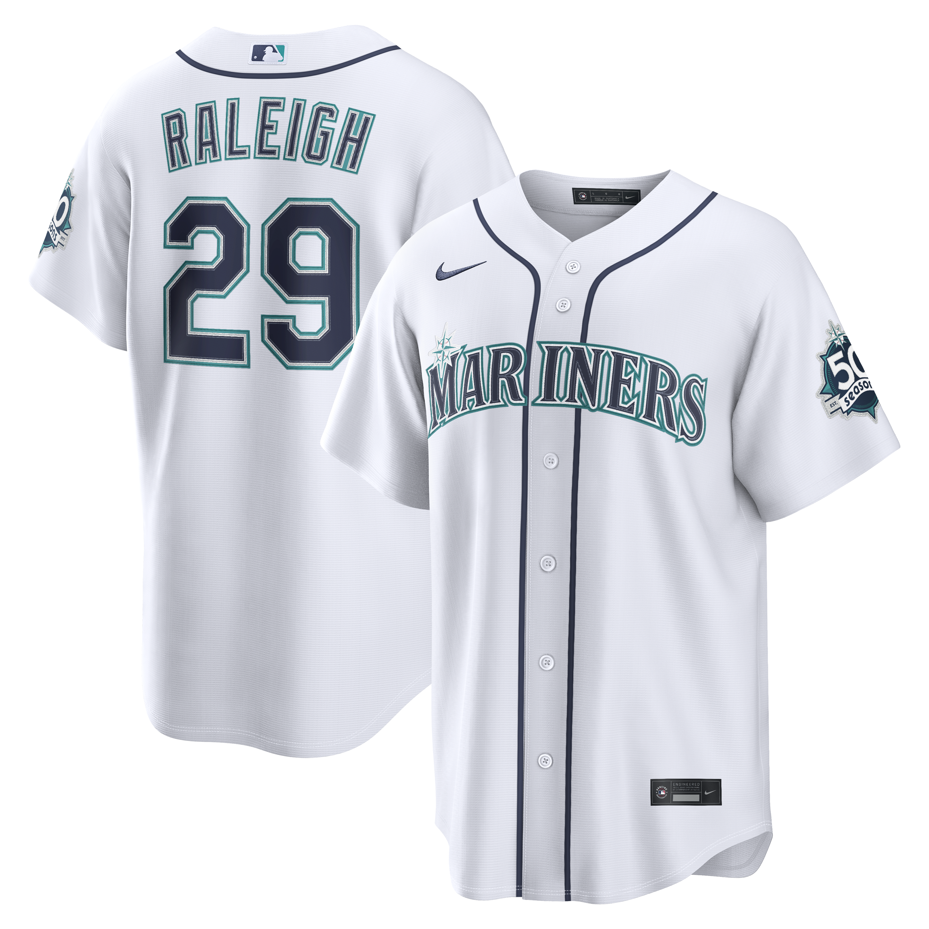 Cal Raleigh Seattle Mariners Home Stadium 50th Season Patch Jersey - White | Stitched Baseball Jersey TJS0031