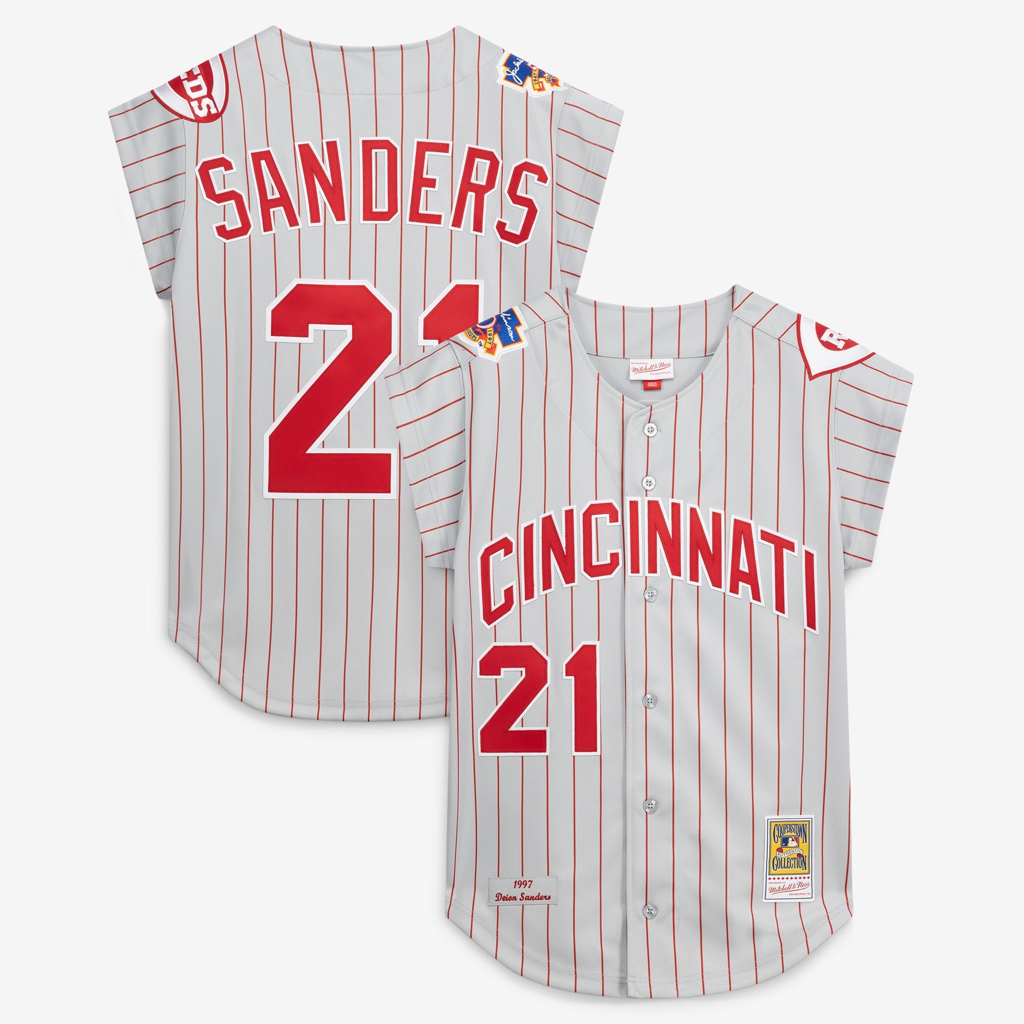Deion Sanders Cincinnati Reds M & N 1997 Jersey - Gray | Stitched Baseball Jersey TJS0037