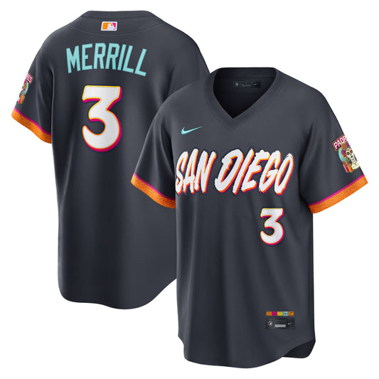Jackson Merrill San Diego Padres 2026 City Connect Stadium Jersey - Obsidian | Stitched Baseball Jersey TJS0057
