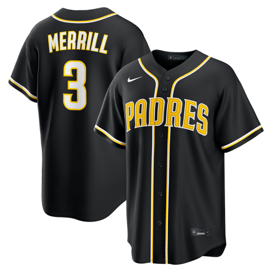Jackson Merrill San Diego Padres Fashion Replica Black Out Jersey | Stitched Baseball Jersey TJS0087