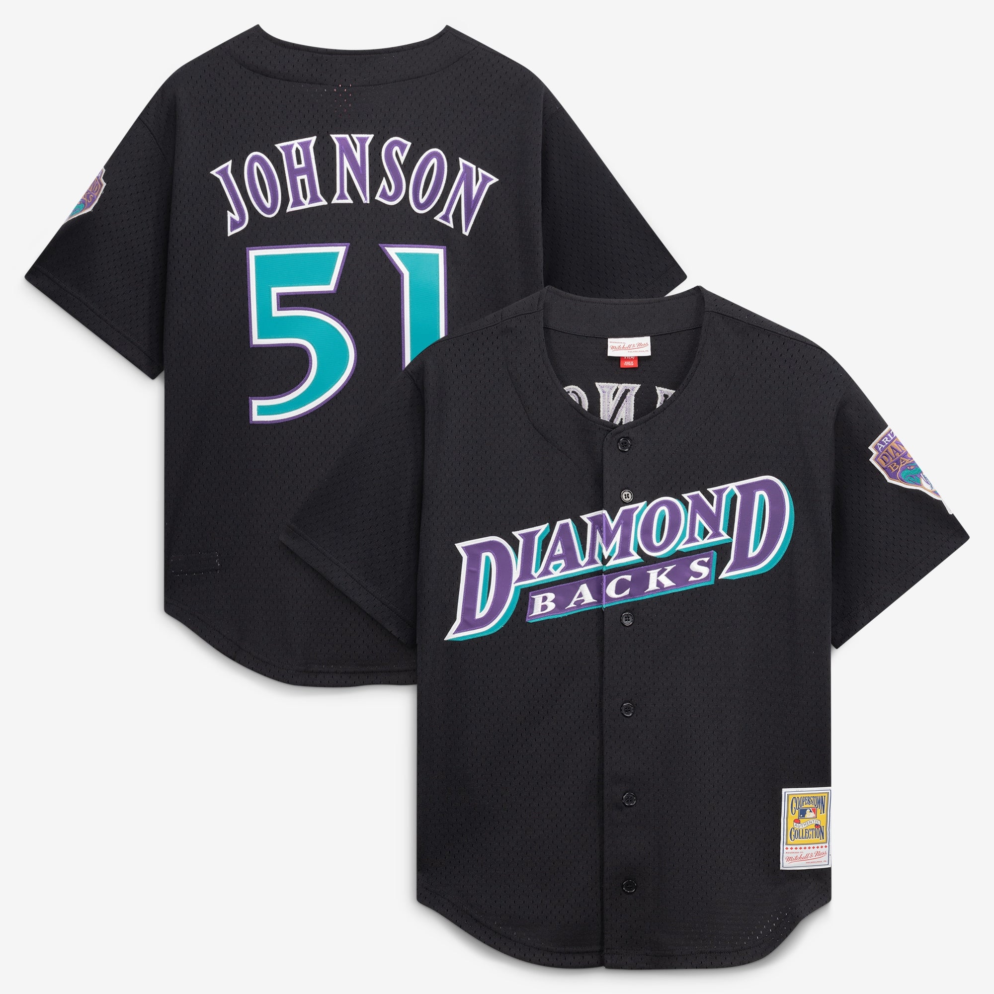 Randy Johnson Arizona Diamondbacks M & N Cooperstown Collection Mesh Batting Practice Button-Up Jersey - Black | Stitched Baseball Jersey TJS0089