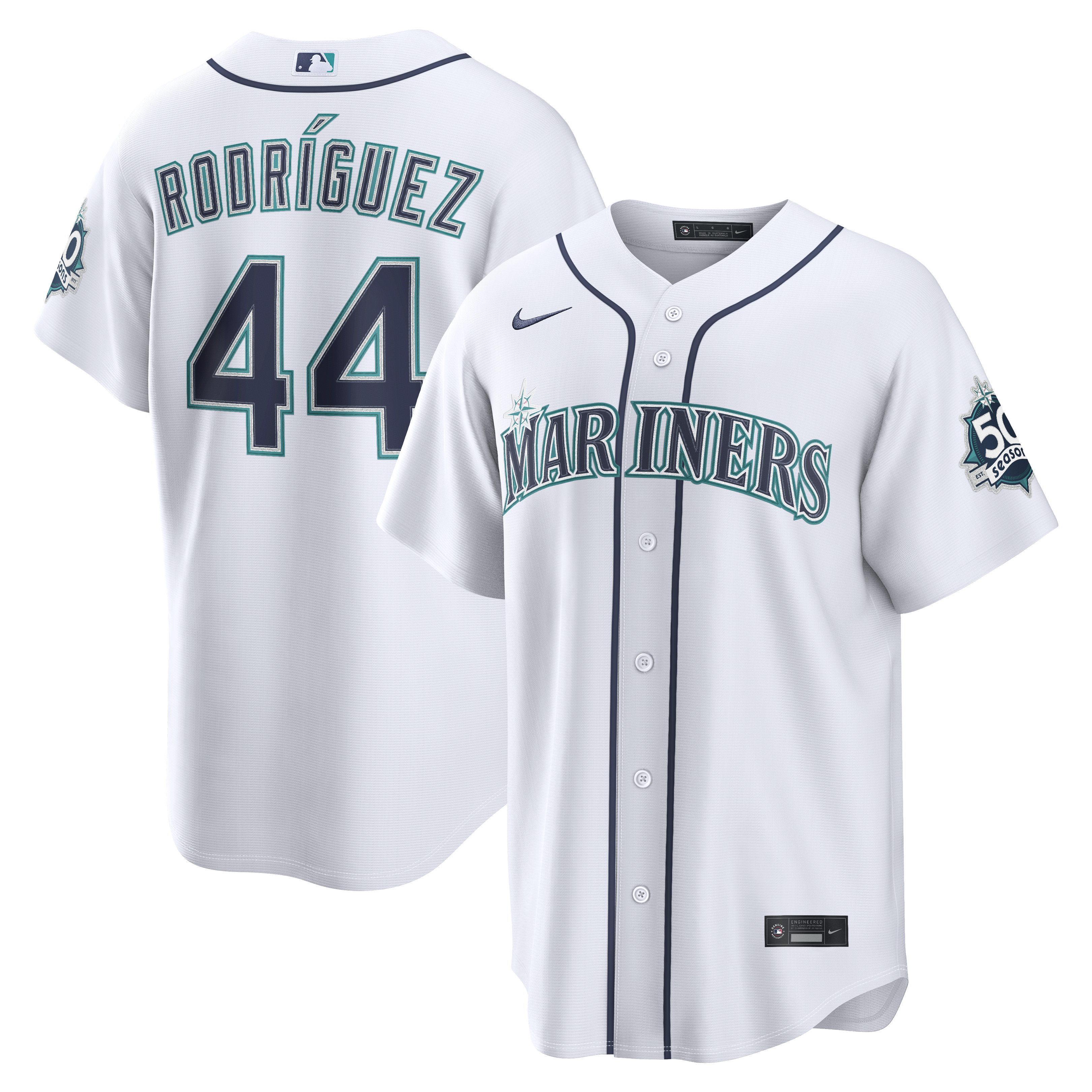 Julio Rodriguez Seattle Mariners Home Stadium 50th Season Patch Jersey - White | Stitched Baseball Jersey TJS0055
