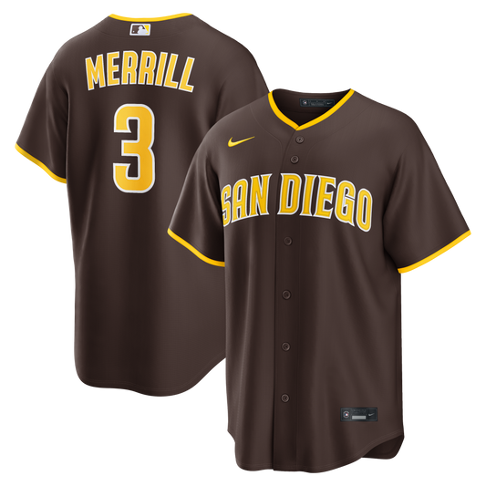 Jackson Merrill San Diego Padres Road Replica Jersey - Brown | Stitched Baseball Jersey TJS0115