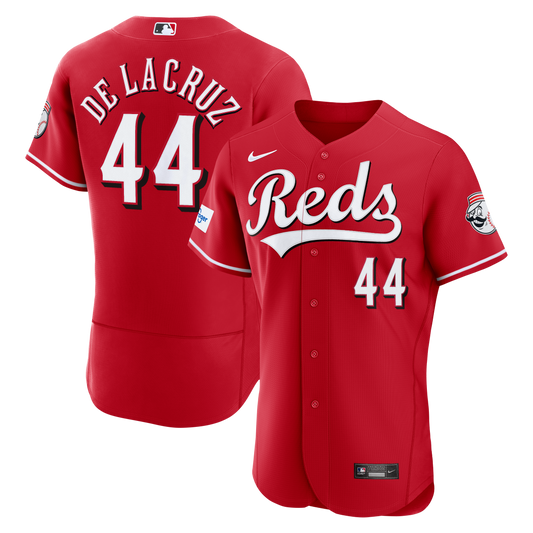 Elly De La Cruz Cincinnati Reds Alternate Sponsor Patch Jersey - Red | Stitched Baseball Jersey TJS0232