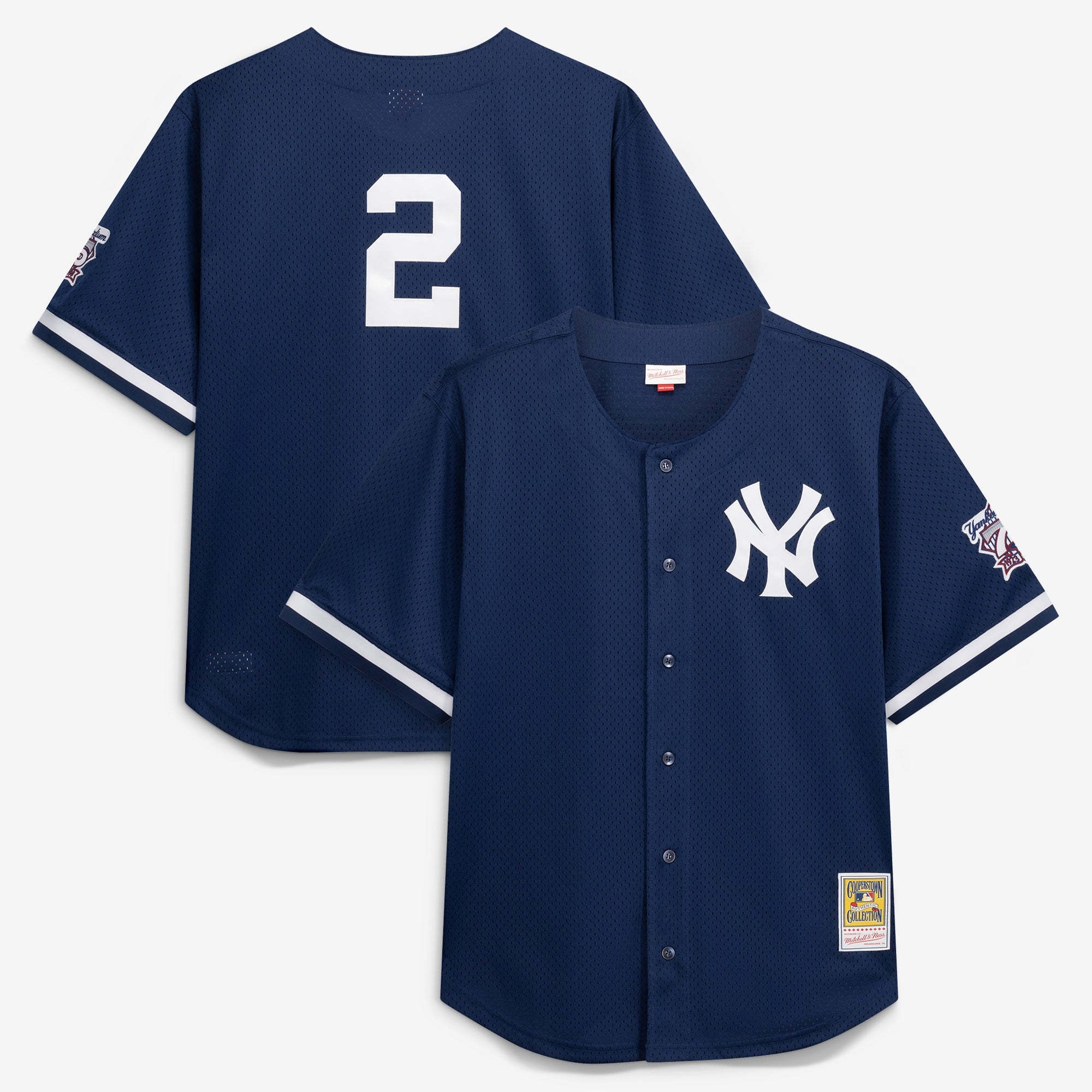 Derek Jeter New York Yankees M & N Cooperstown Collection Mesh Batting Practice Button-Up Jersey - Navy | Stitched Baseball Jersey TJS0164