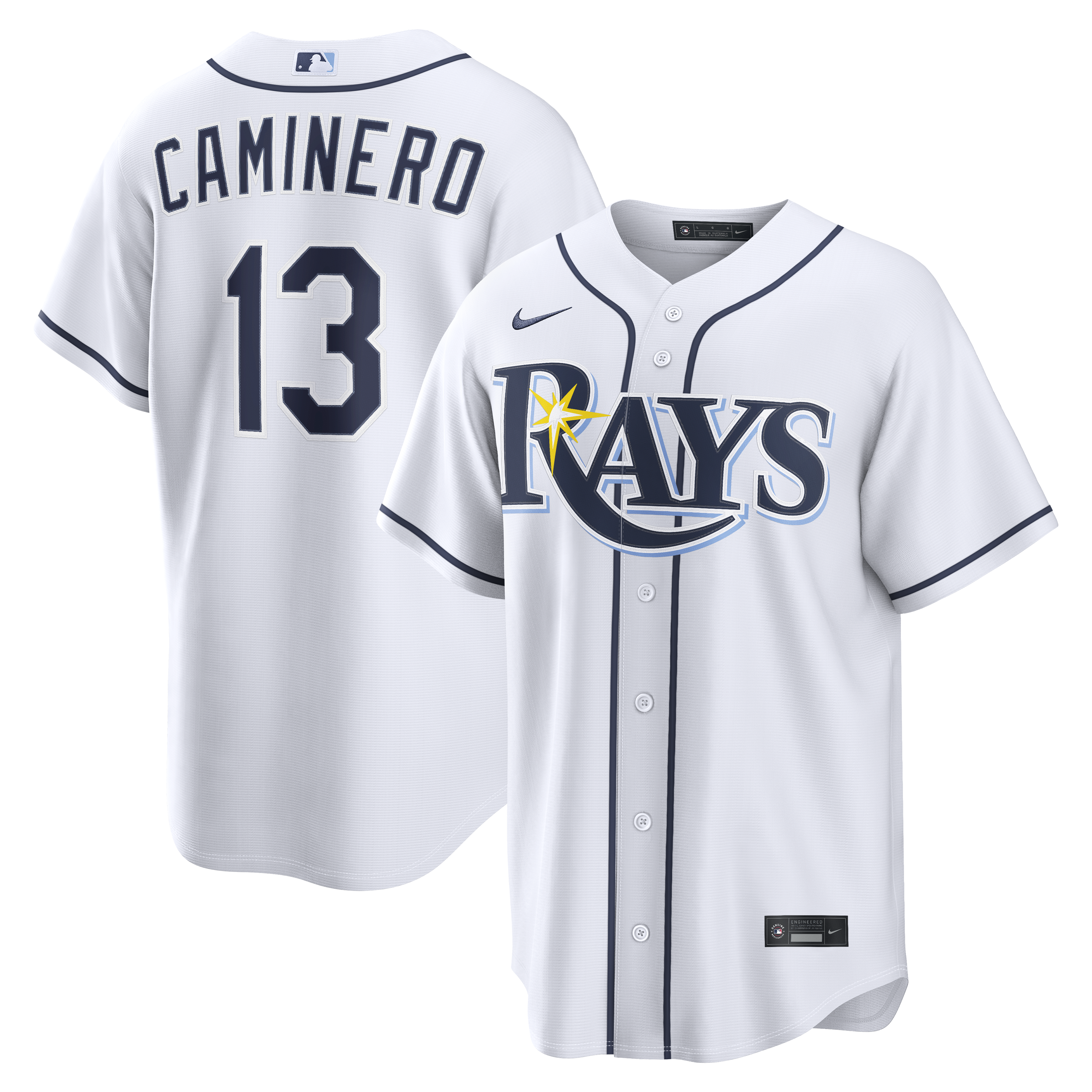 Junior Caminero Tampa Bay Rays Home Replica Jersey - White | Stitched Baseball Jersey TJS0190