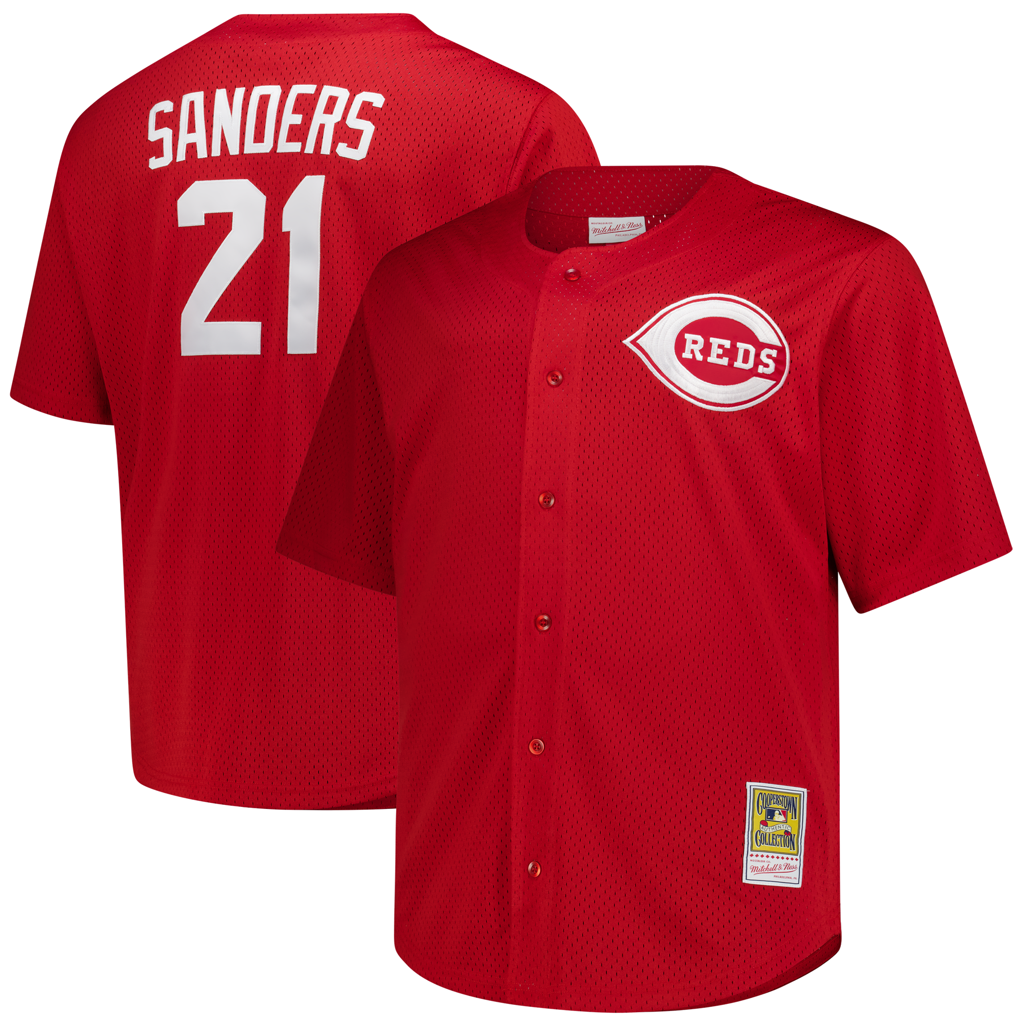 Deion Sanders Cincinnati Reds M & N Big & Tall Cooperstown Mesh Batting Practice Jersey - Red | Stitched Baseball Jersey TJS0184