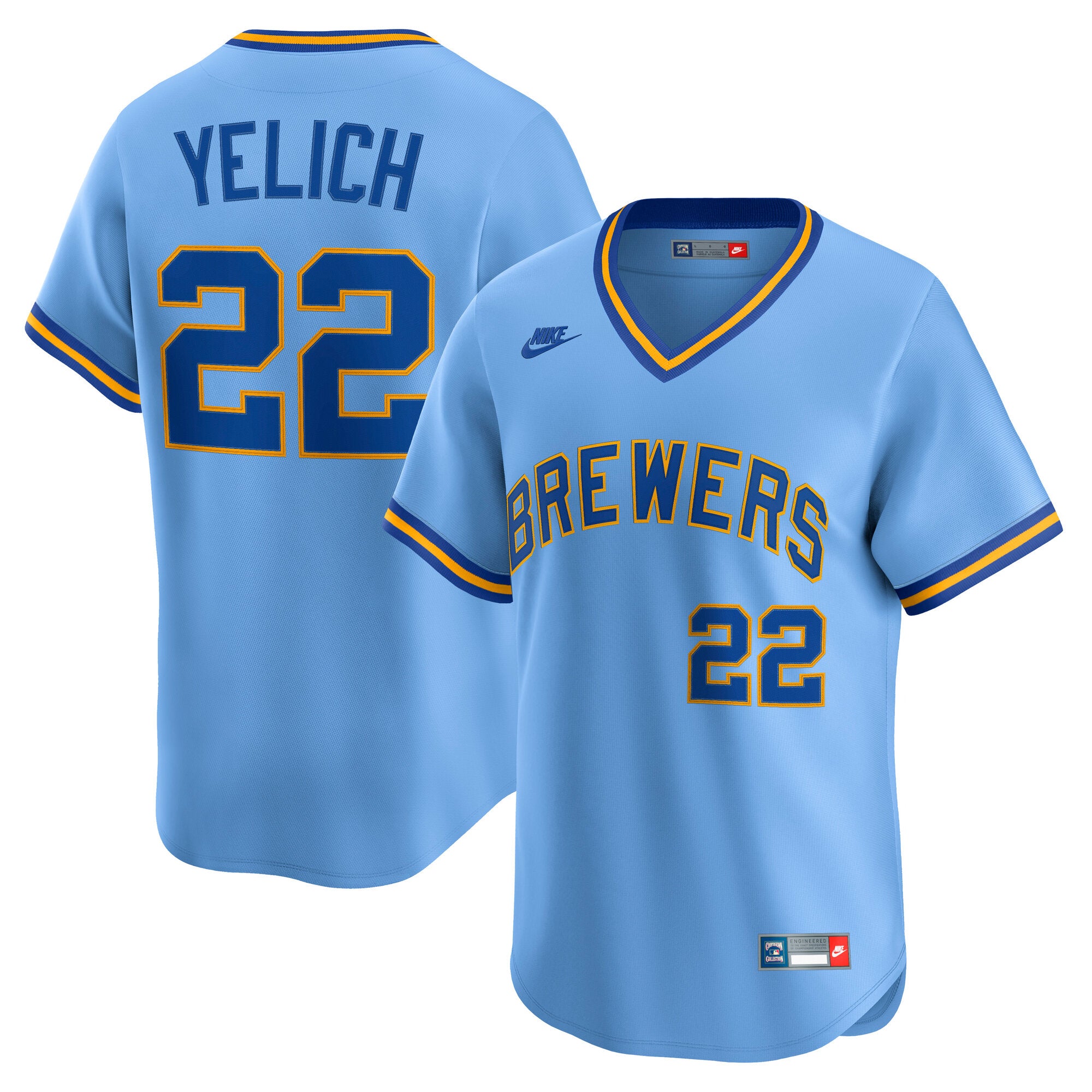 Christian Yelich Milwaukee Brewers Cooperstown Collection Limited Jersey - Powder Blue | Stitched Baseball Jersey TJS0126