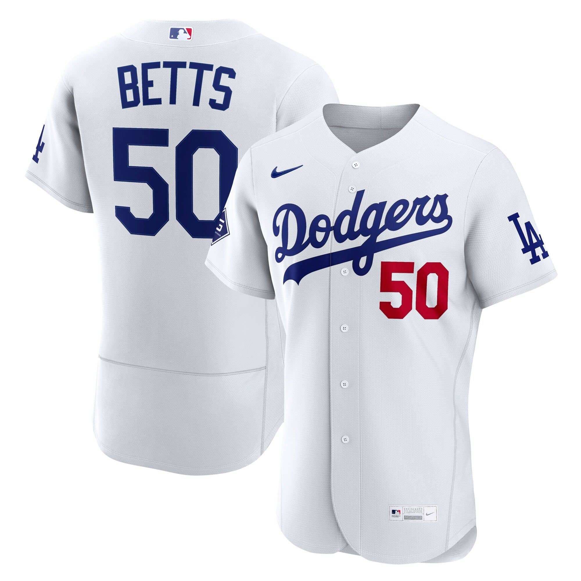 Mookie Betts Los Angeles Dodgers Home Sponsor Patch Jersey - White | Stitched Baseball Jersey TJS0205