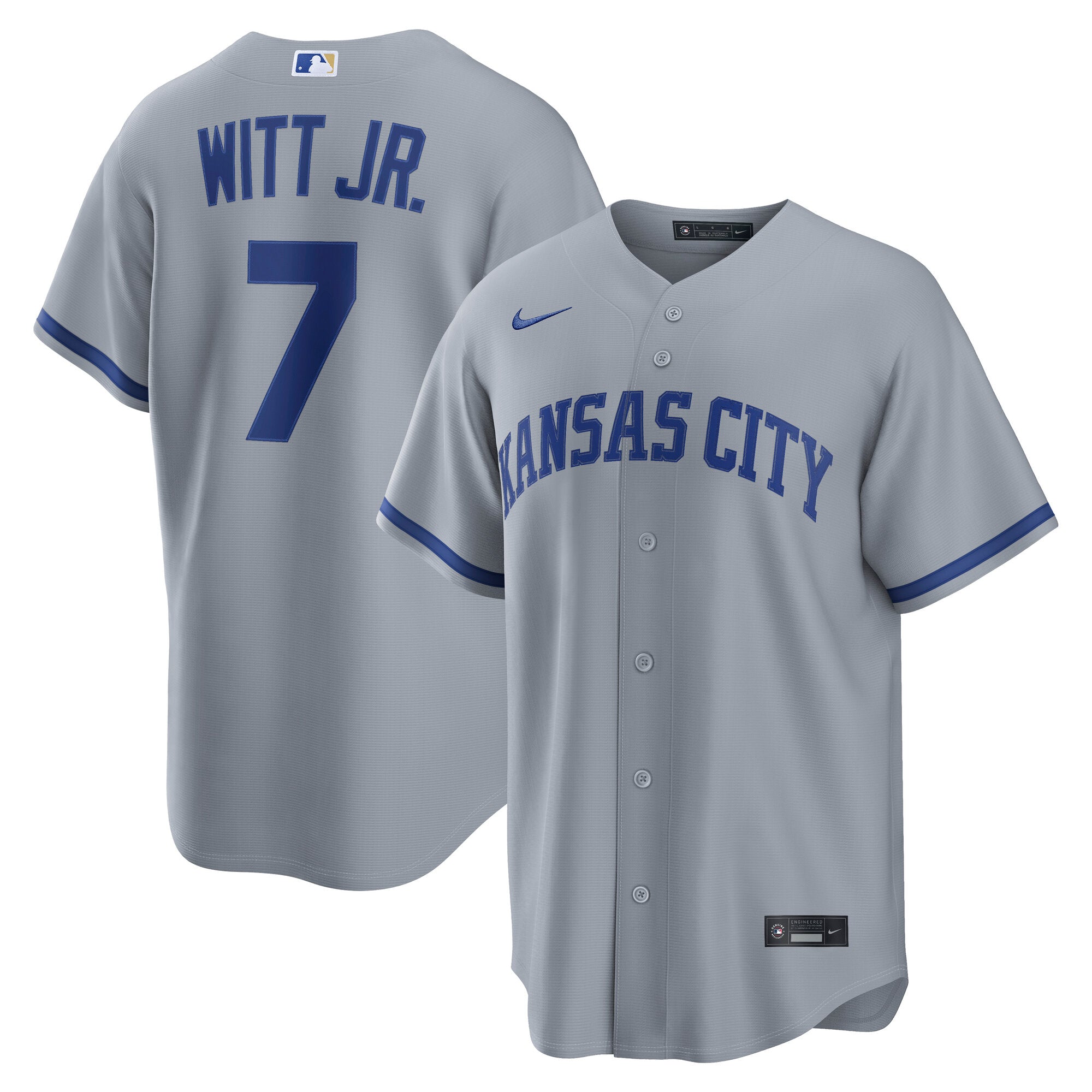 Bobby Witt Jr. Kansas City Royals Road Replica Jersey - Gray | Stitched Baseball Jersey TJS0215