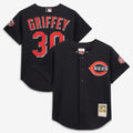 Ken Griffey Jr. Cincinnati Reds M & N Cooperstown Collection Mesh Batting Practice Button-Up Jersey - Black | Stitched Baseball Jersey TJS0257