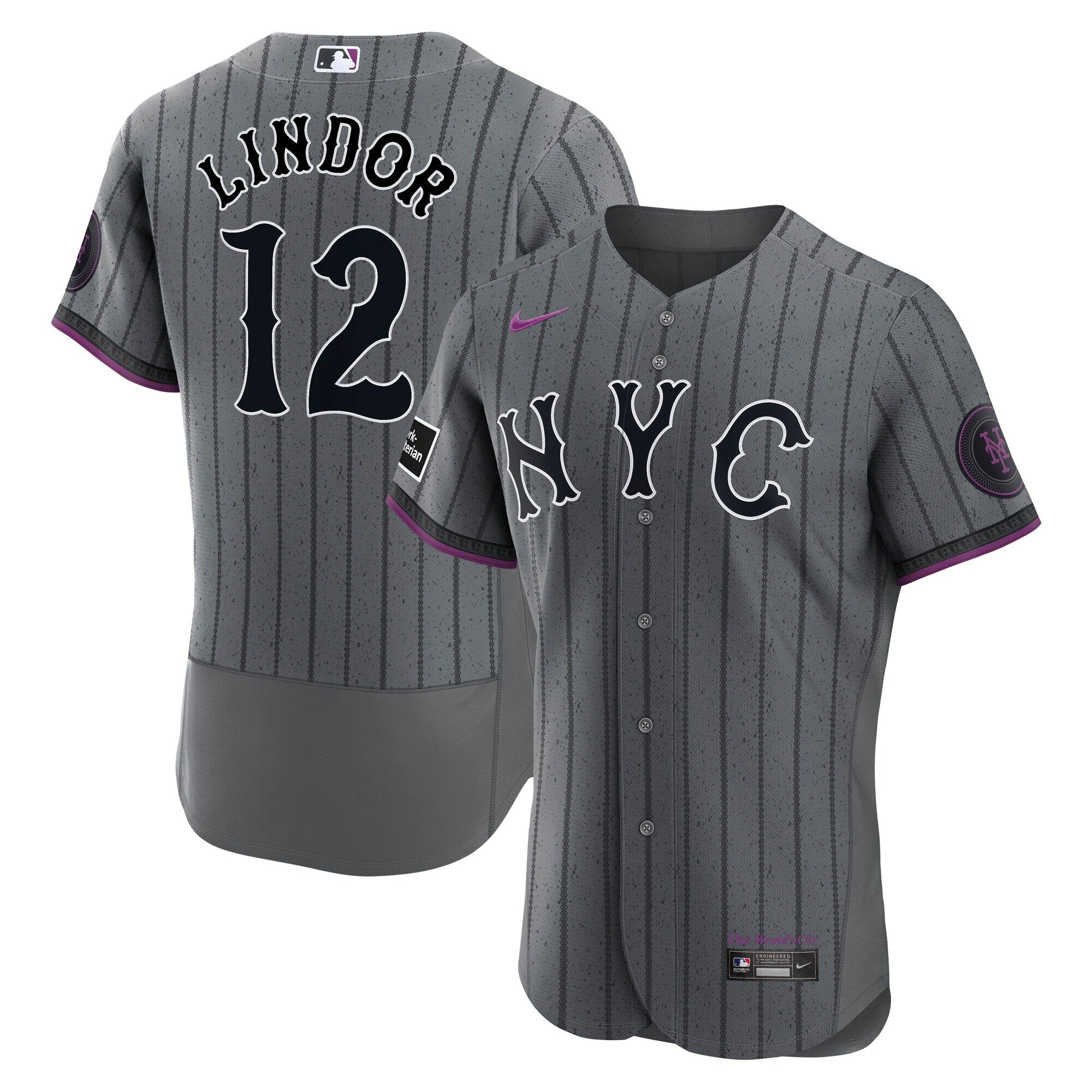 Francisco Lindor New York Mets City Connect Sponsor Patch Jersey - Gray | Stitched Baseball Jersey TJS0311