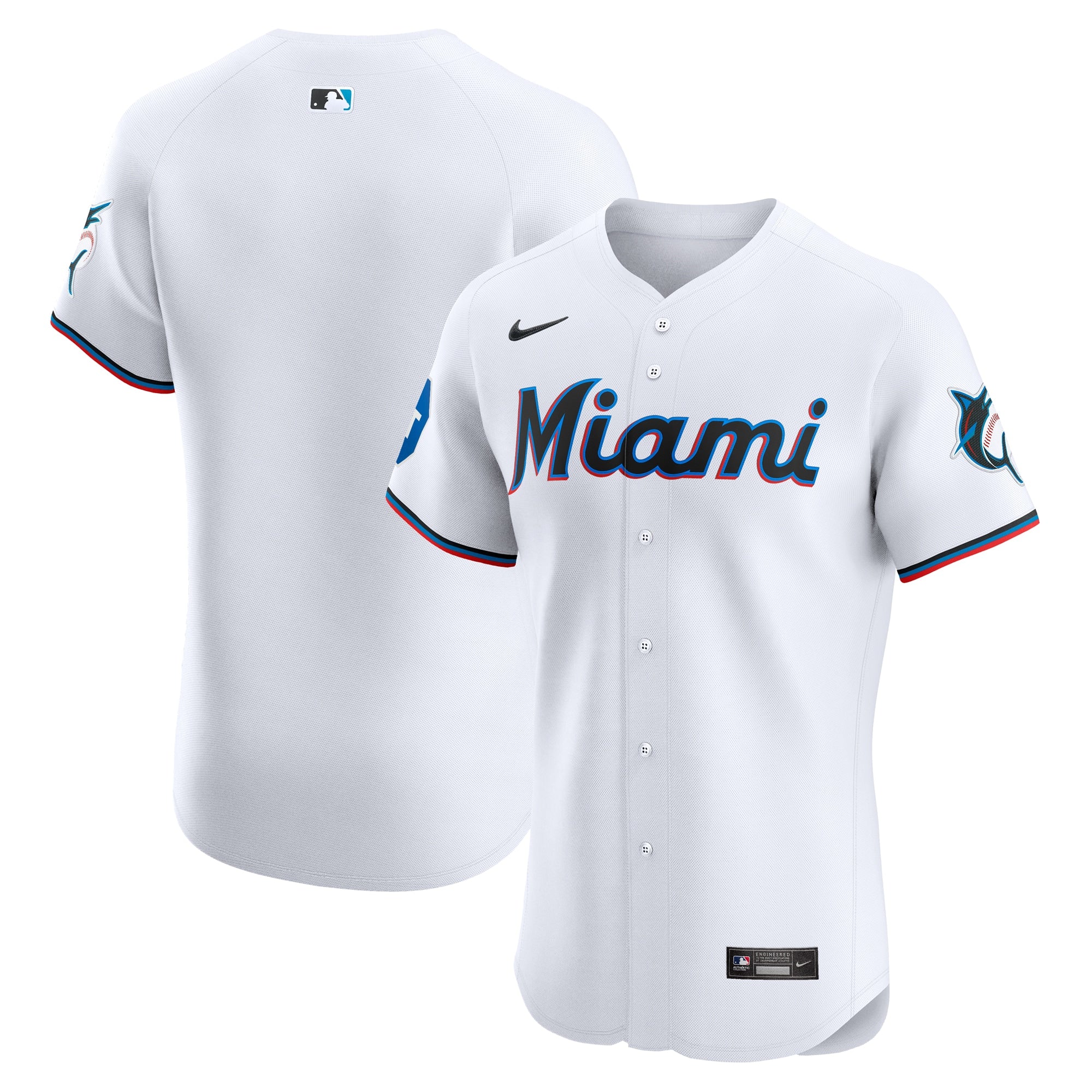 Miami Marlins Home Elite Patch Jersey - White | Stitched Baseball Jersey TJS0352