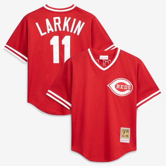 Barry Larkin Cincinnati Reds M & N Batting Practice Jersey - Red | Stitched Baseball Jersey TJS0372
