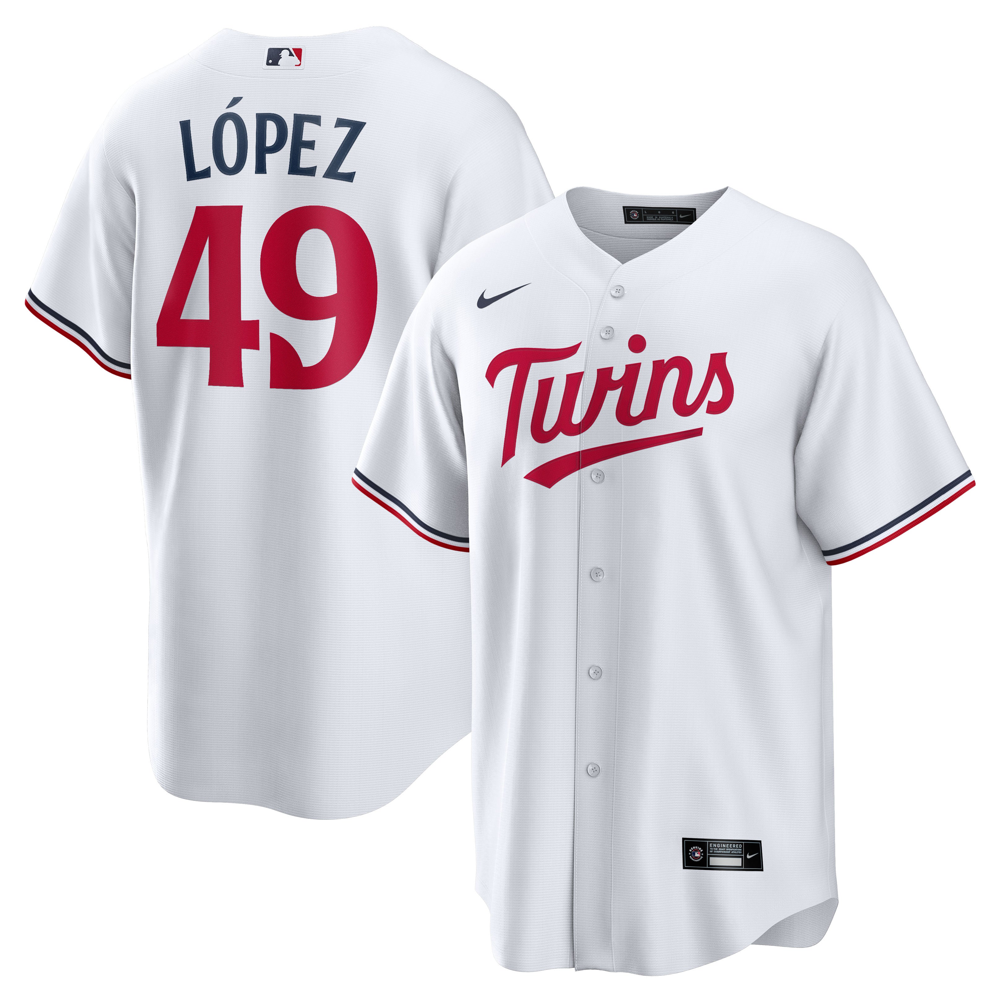 Pablo L�pez Minnesota Twins Home Replica Player Jersey - White | Stitched Baseball Jersey TJS0576
