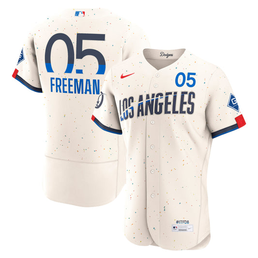 Freddie Freeman Los Angeles Dodgers City Connect Sponsor Patch Jersey - Cream | Stitched Baseball Jersey TJS0539