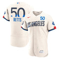 Mookie Betts Los Angeles Dodgers City Connect Sponsor Patch Jersey - Cream | Stitched Baseball Jersey TJS0534