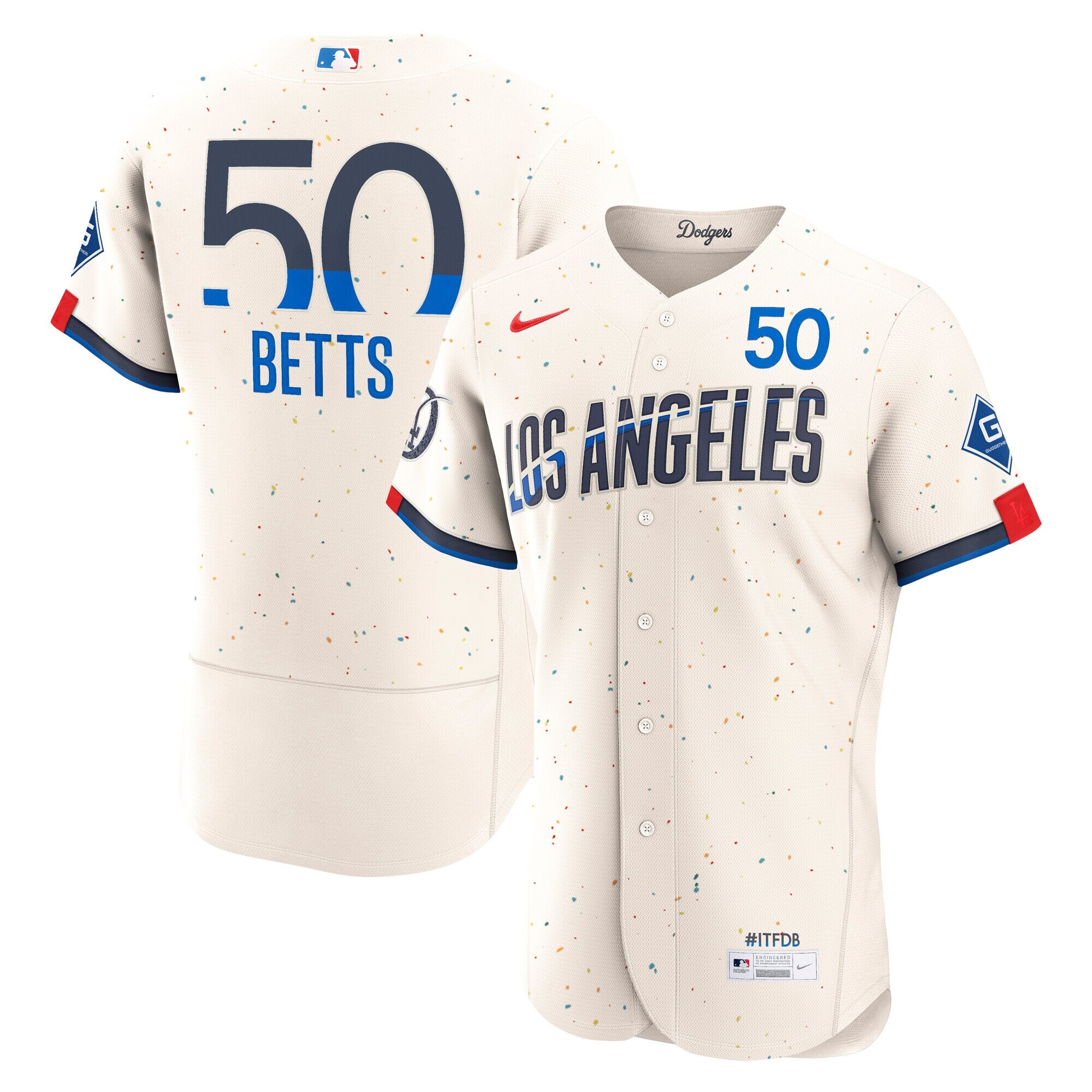 Mookie Betts Los Angeles Dodgers City Connect Sponsor Patch Jersey - Cream | Stitched Baseball Jersey TJS0534