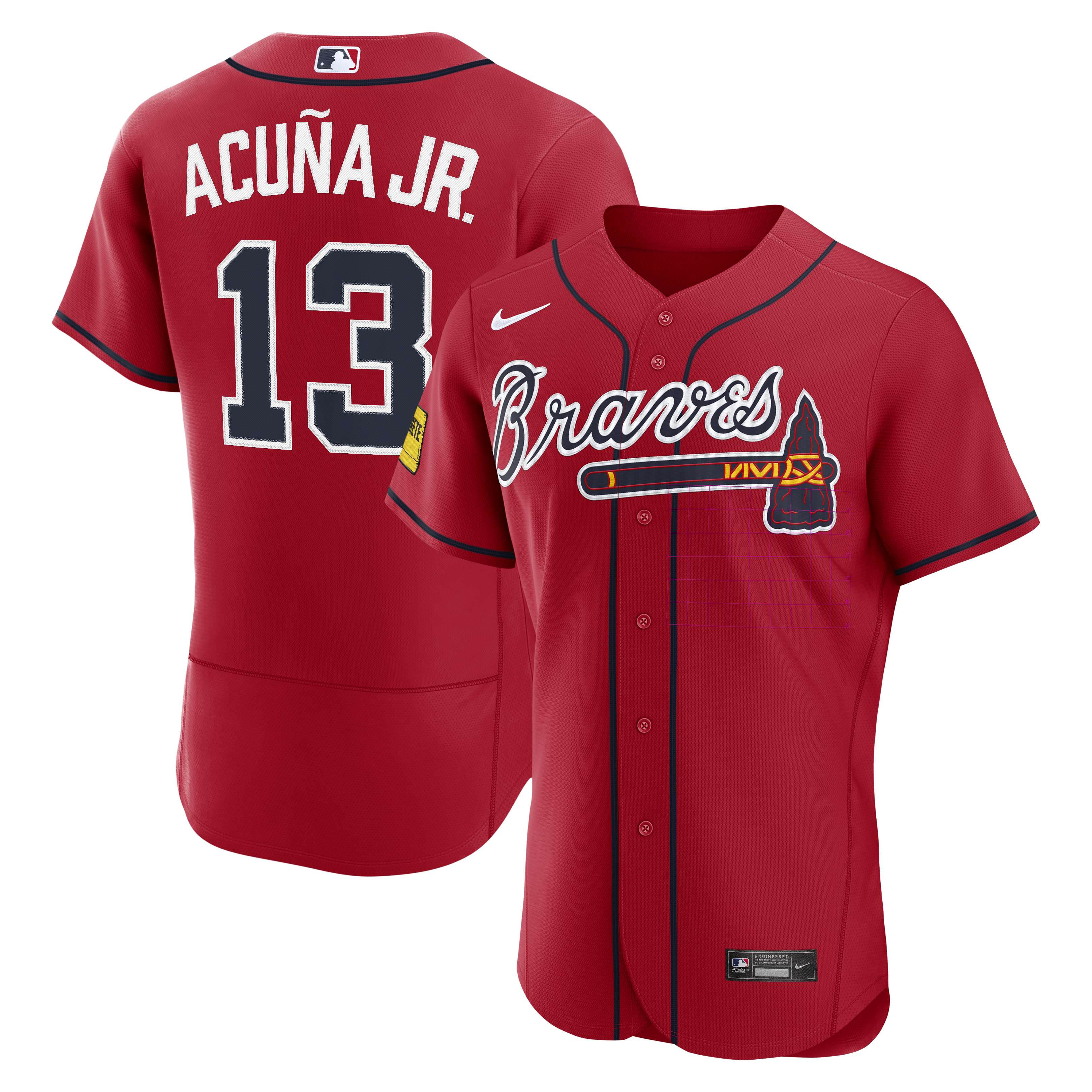 Ronald Acu�a Jr. Atlanta Braves Alternate Sponsor Patch Jersey - Red | Stitched Baseball Jersey TJS0520