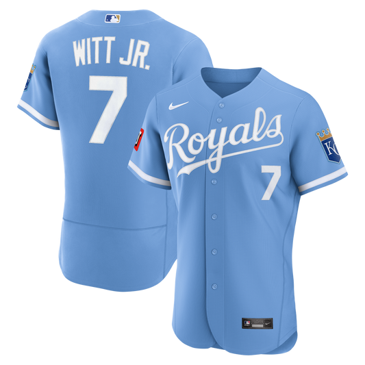 Bobby Witt Jr. Kansas City Royals Alternate Sponsor Patch Jersey - Light Blue | Stitched Baseball Jersey TJS0524