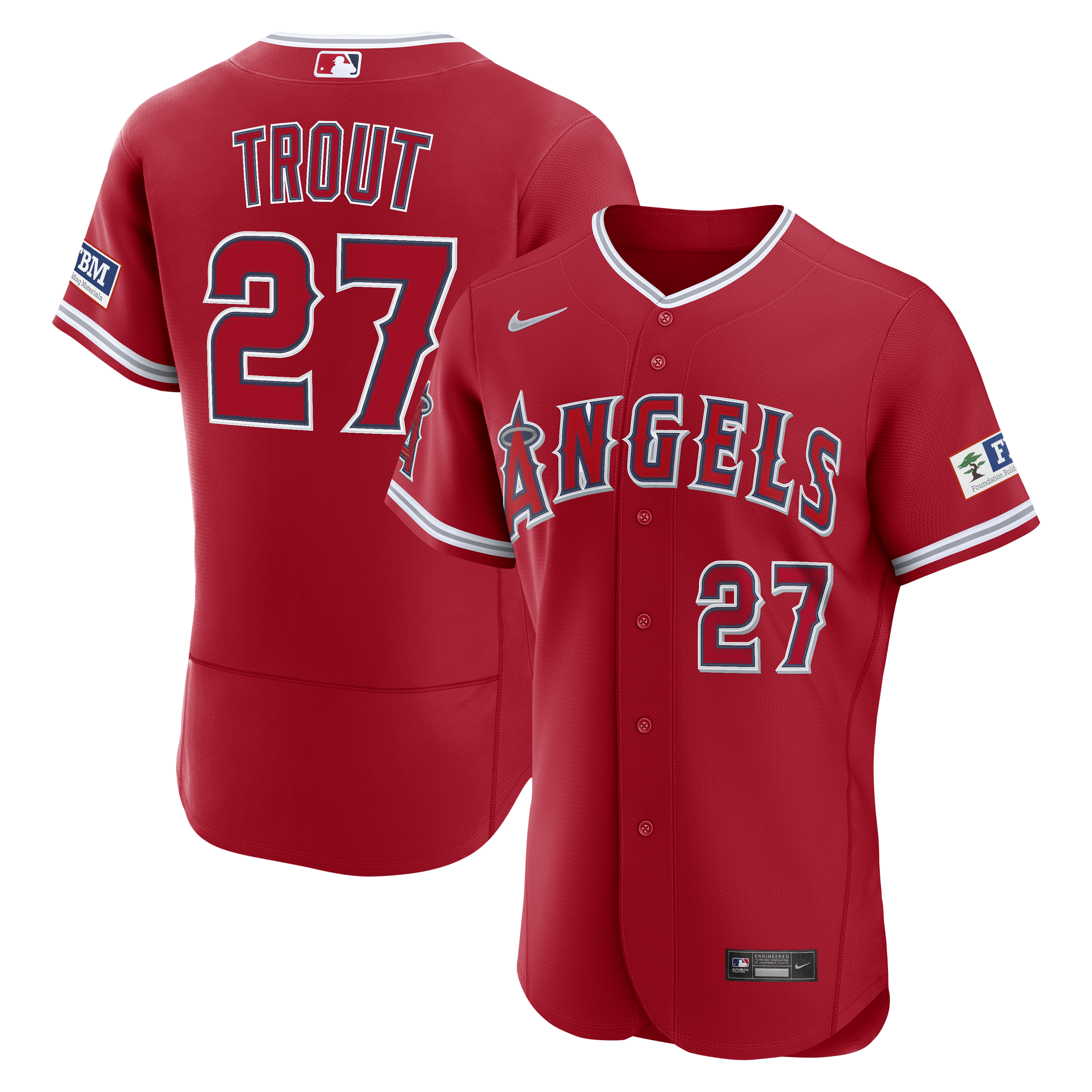 Mike Trout Los Angeles Angels Alternate Sponsor Patch Jersey - Red | Stitched Baseball Jersey TJS0866
