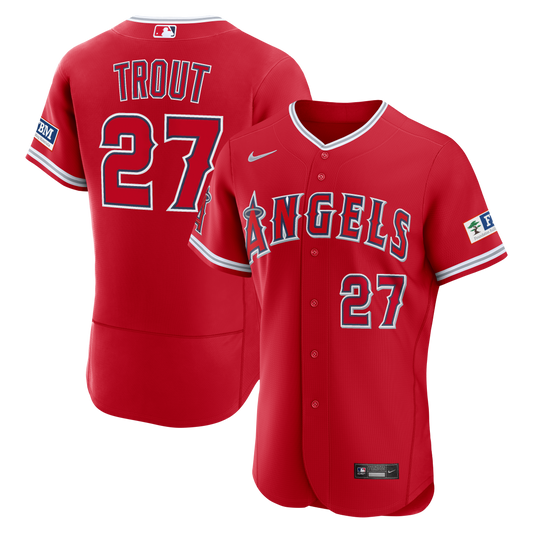 Mike Trout Los Angeles Angels Alternate Sponsor Patch Jersey - Red | Stitched Baseball Jersey TJS0866