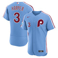 Bryce Harper Philadelphia Phillies Alternate Sponsor Patch Jersey - Light Blue | Stitched Baseball Jersey TJS0752