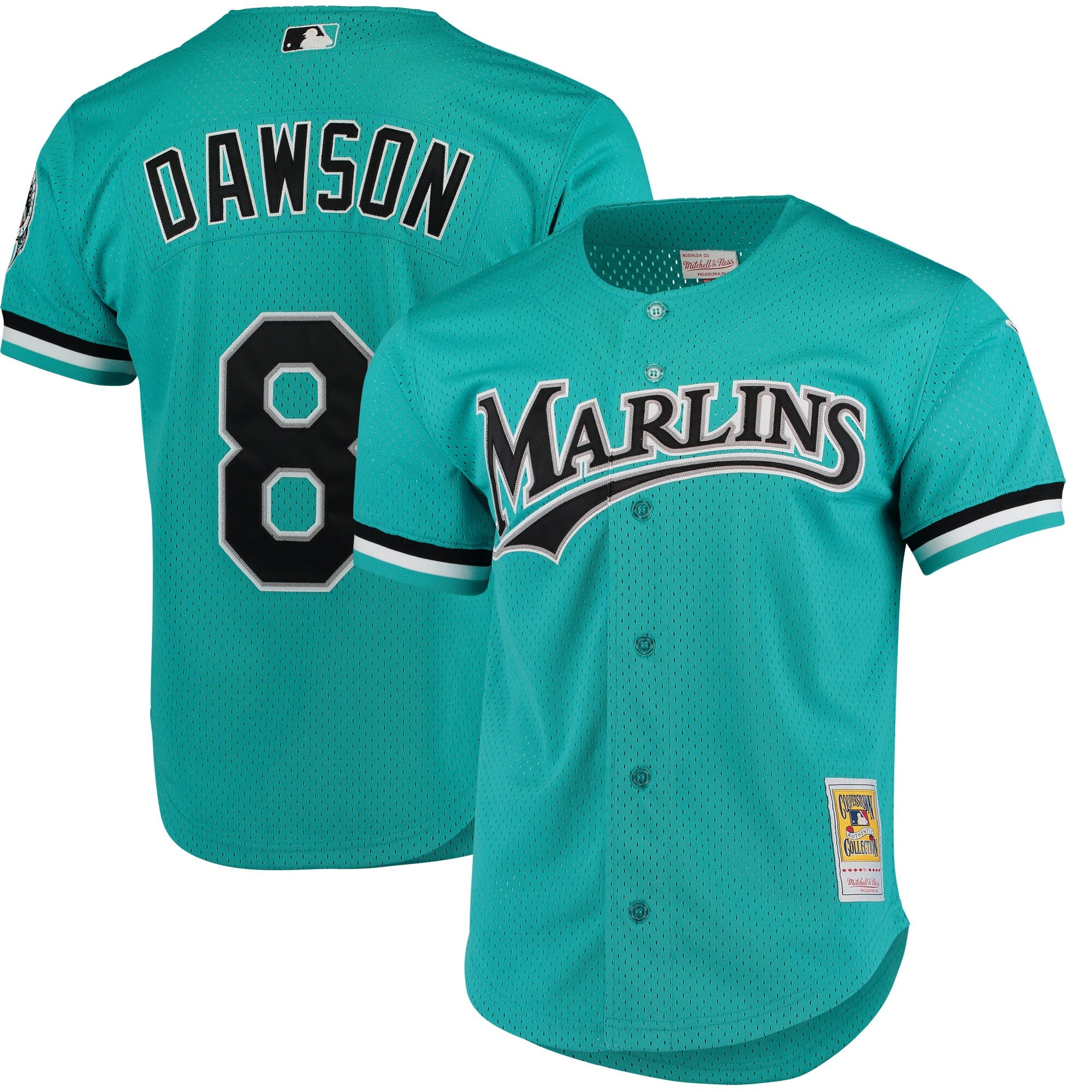Andre Dawson Florida Marlins M & N Cooperstown Collection Mesh Batting Practice Button-Up Jersey - Teal | Stitched Baseball Jersey TJS0725