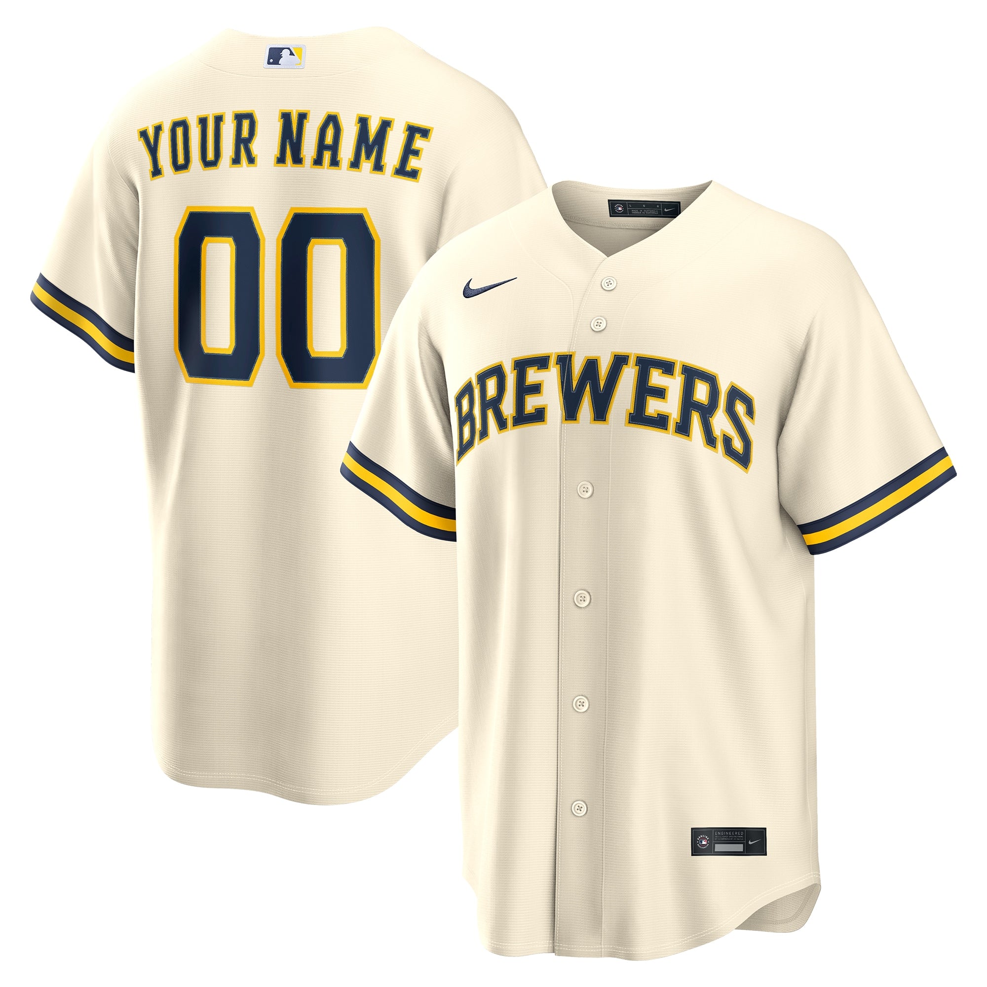 Milwaukee Brewers Home Replica Custom Jersey - Cream | Stitched Baseball Jersey TJS0750