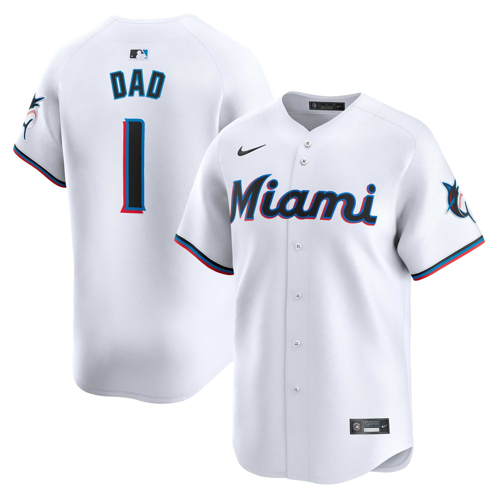 Miami Marlins #1 Dad Home Limited Jersey - White | Stitched Baseball Jersey TJS0983