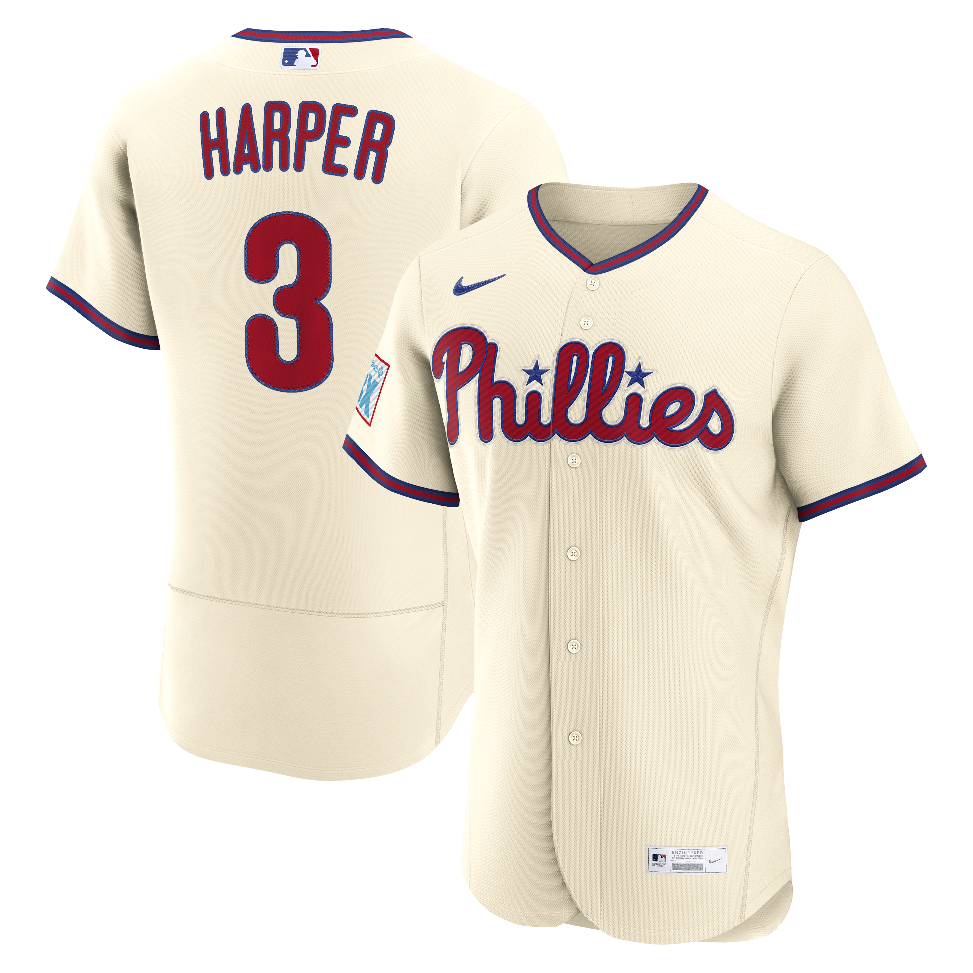 Bryce Harper Philadelphia Phillies Alternate Sponsor Patch Jersey - Cream | Stitched Baseball Jersey TJS0627