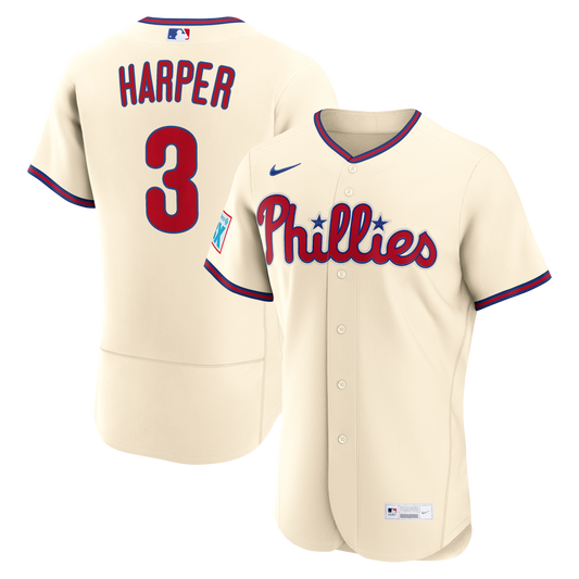 Bryce Harper Philadelphia Phillies Alternate Sponsor Patch Jersey - Cream | Stitched Baseball Jersey TJS0627