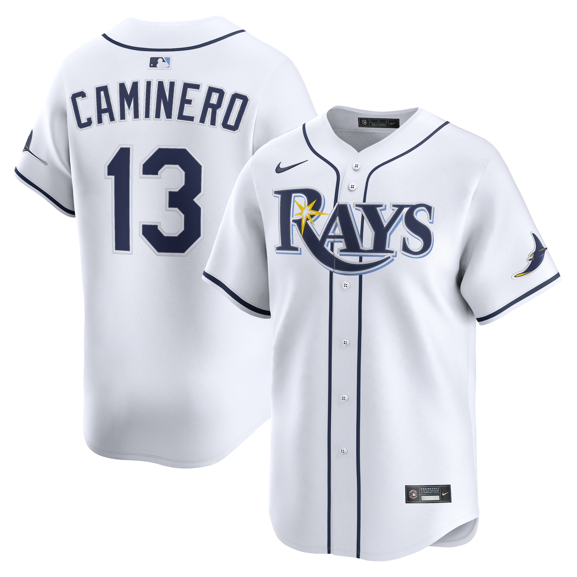 Junior Caminero Tampa Bay Rays Home Limited Jersey - White | Stitched Baseball Jersey TJS0679