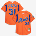 Mike Piazza New York Mets M & N Cooperstown Collection Mesh Batting Practice Button-Up Jersey - Orange | Stitched Baseball Jersey TJS0781