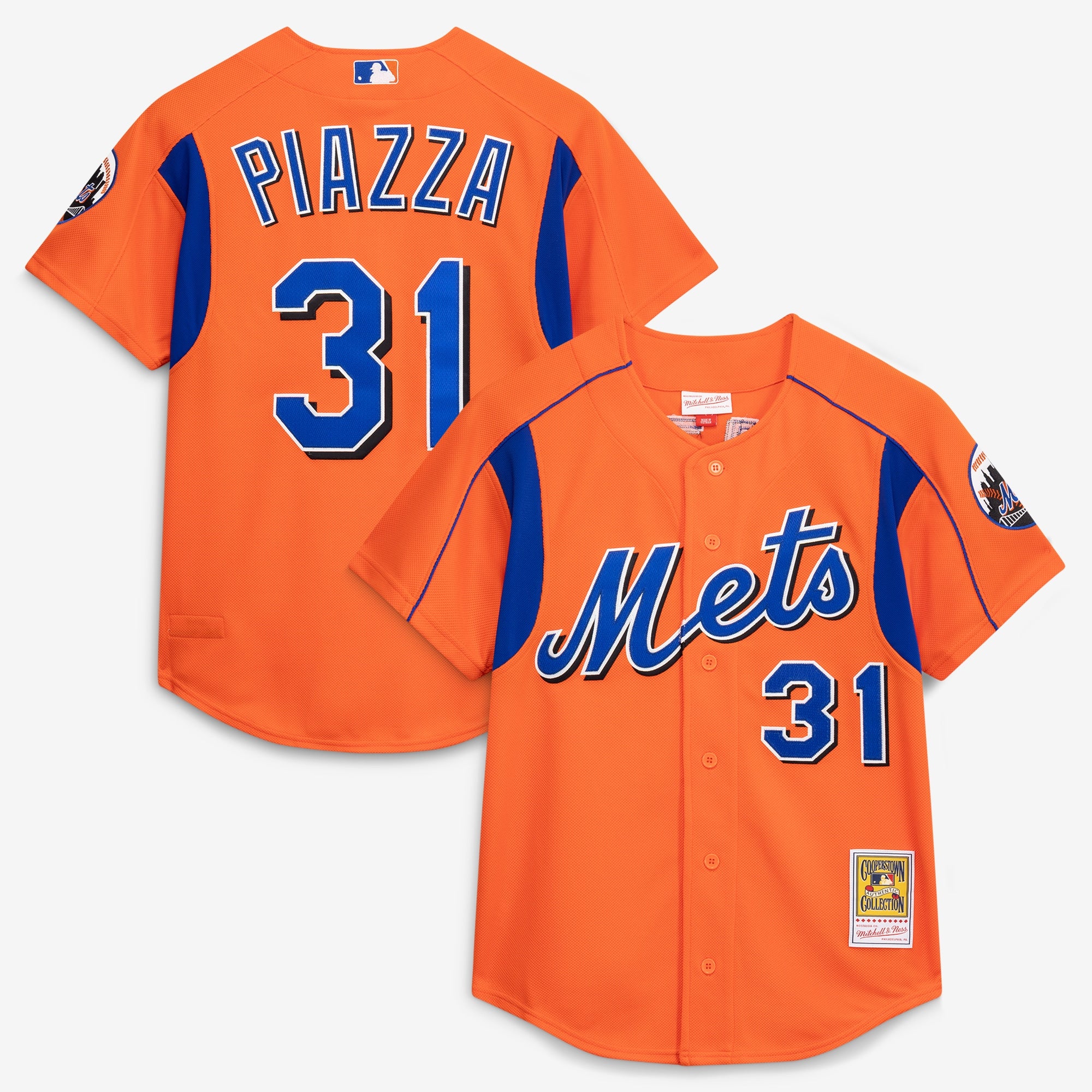 Mike Piazza New York Mets M & N Cooperstown Collection Mesh Batting Practice Button-Up Jersey - Orange | Stitched Baseball Jersey TJS0781