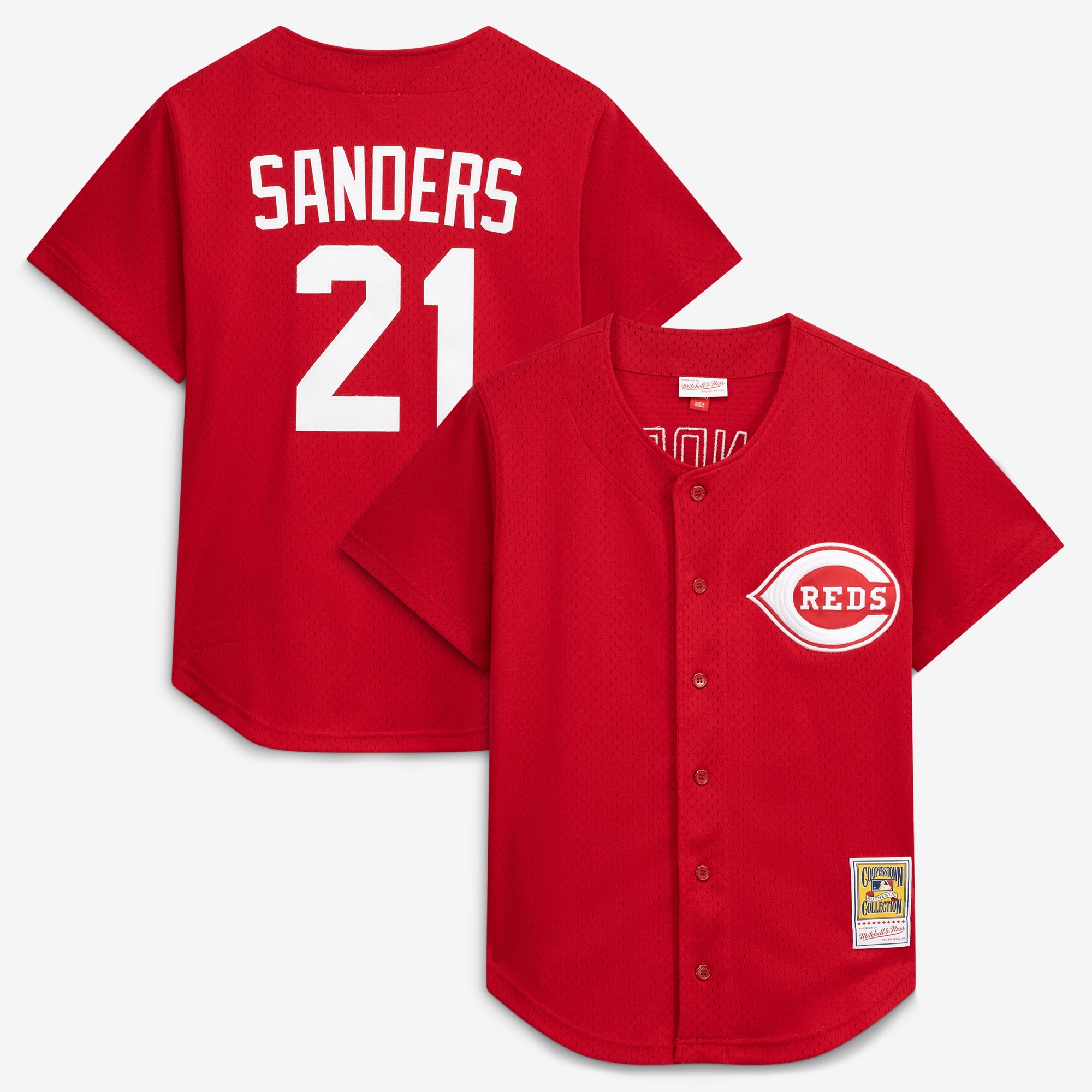 Deion Sanders Cincinnati Reds M & N Cooperstown Mesh Batting Practice Button-Up Jersey - Red | Stitched Baseball Jersey TJS0601
