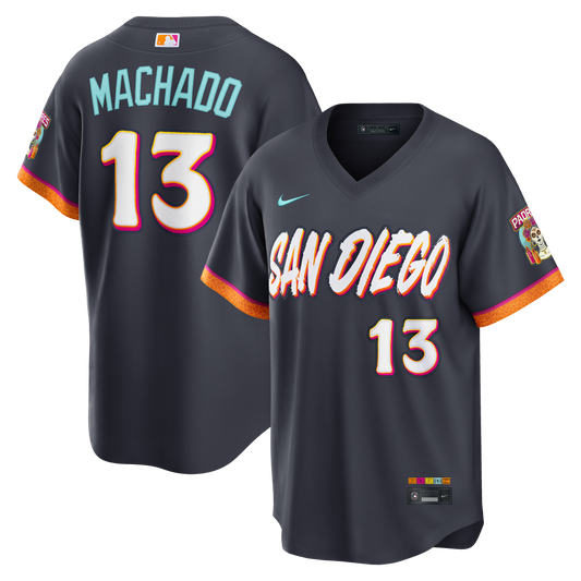 Manny Machado San Diego Padres 2026 City Connect Stadium Jersey - Obsidian | Stitched Baseball Jersey TJS1062