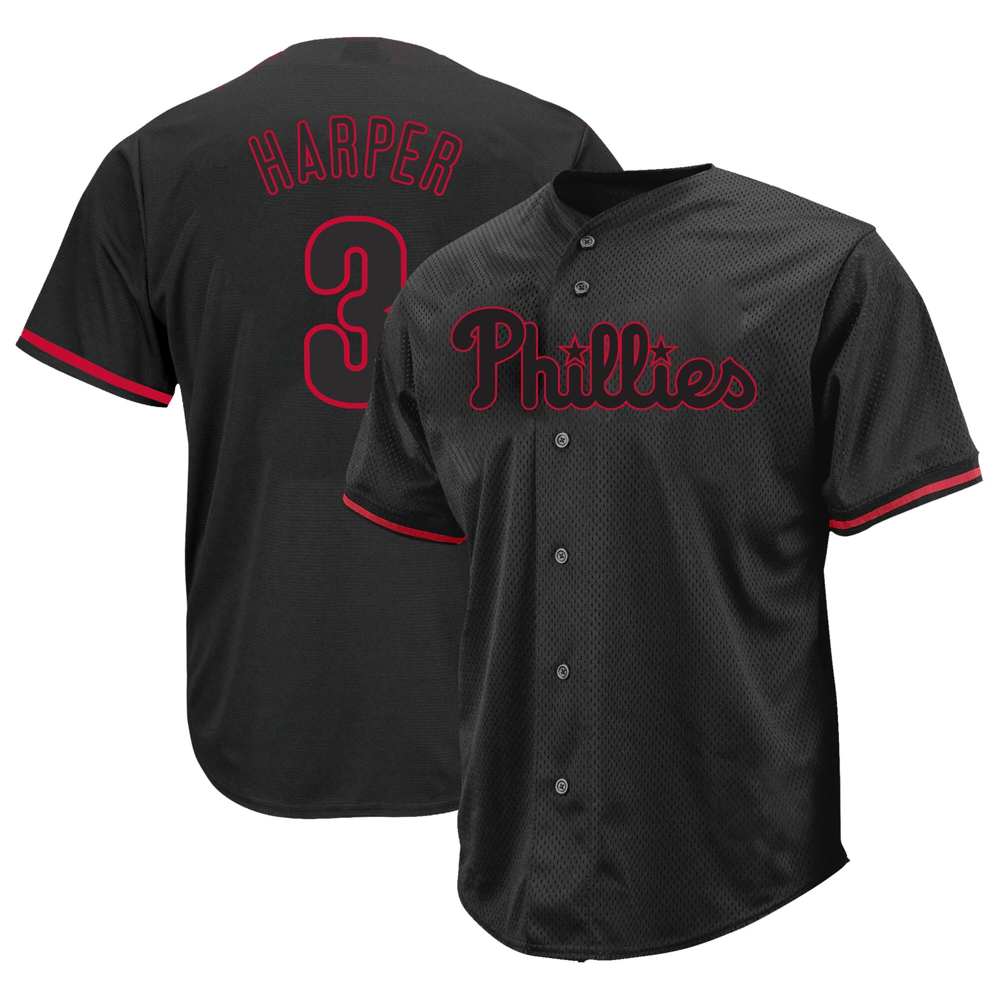 Bryce Harper Philadelphia Phillies Profile Big & Tall Pop Fashion Jersey - Black | Stitched Baseball Jersey TJS1267
