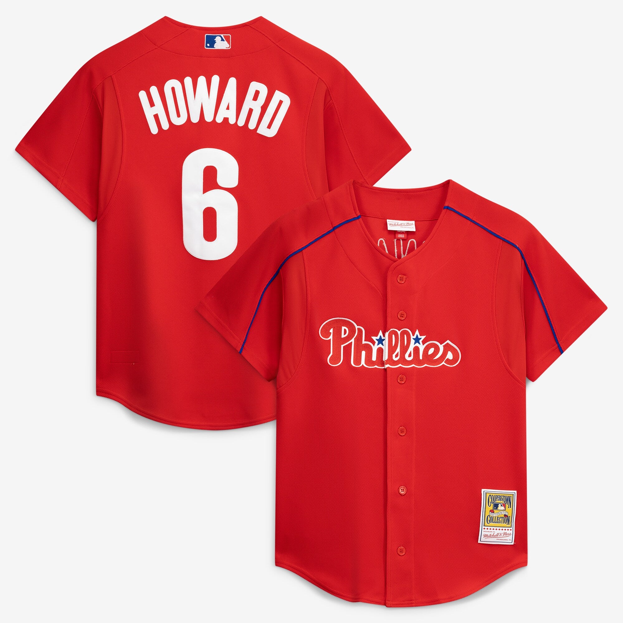 Ryan Howard Philadelphia Phillies M & N Cooperstown Collection Batting Practice Jersey � Red | Stitched Baseball Jersey TJS1195