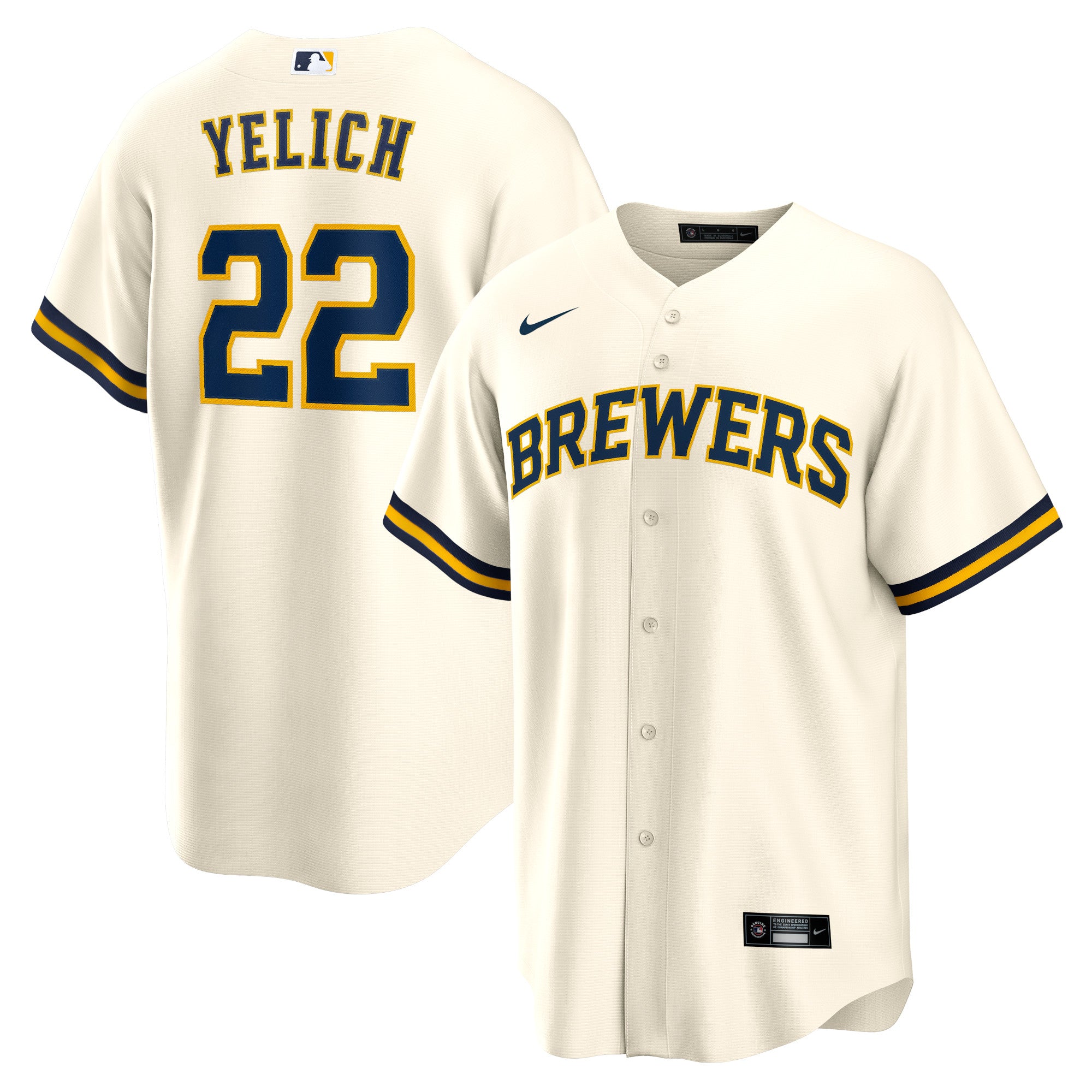 Christian Yelich Milwaukee Brewers Home Replica Player Jersey - Cream | Stitched Baseball Jersey TJS1398