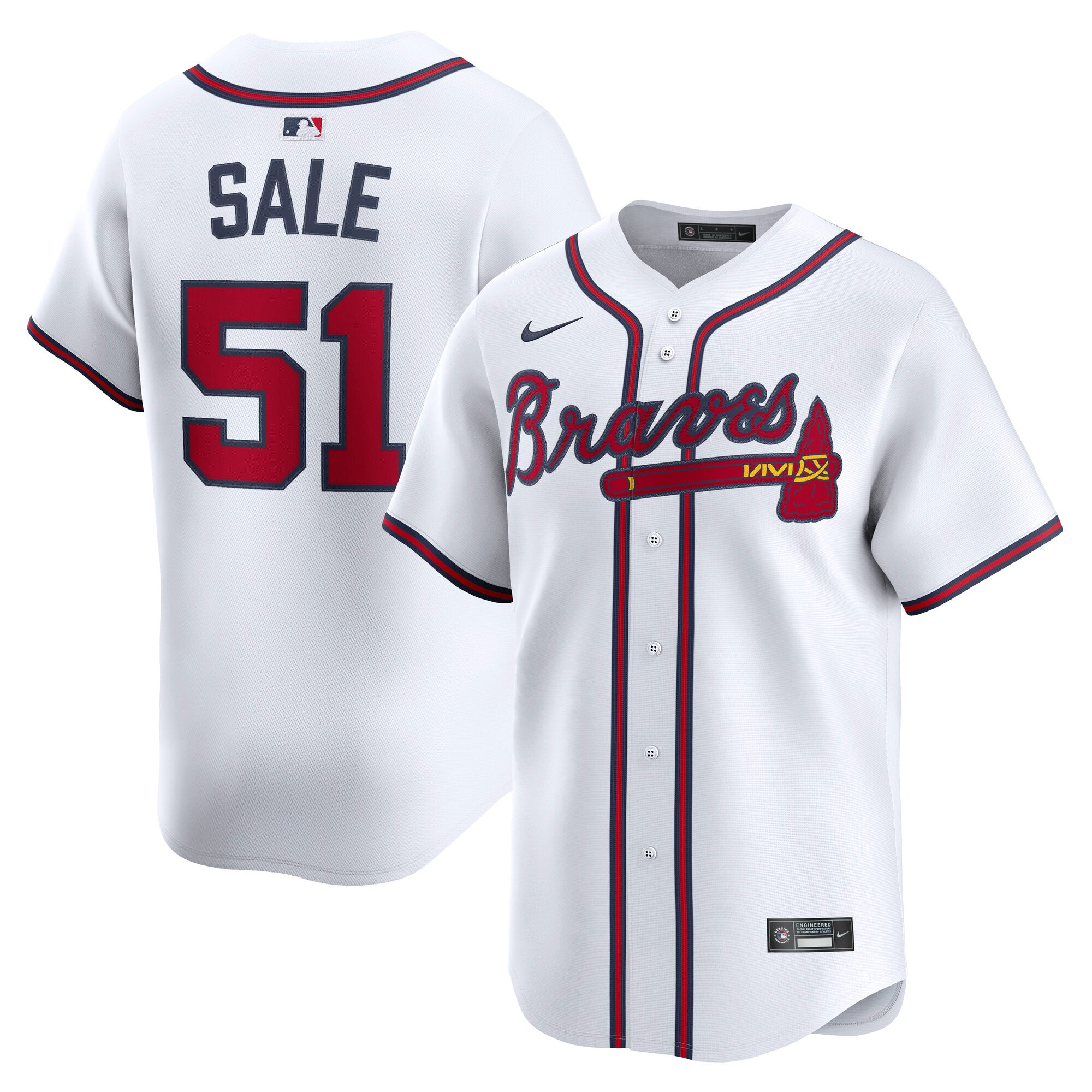 Chris Sale Atlanta Braves Home Limited Player Jersey - White | Stitched Baseball Jersey TJS1316