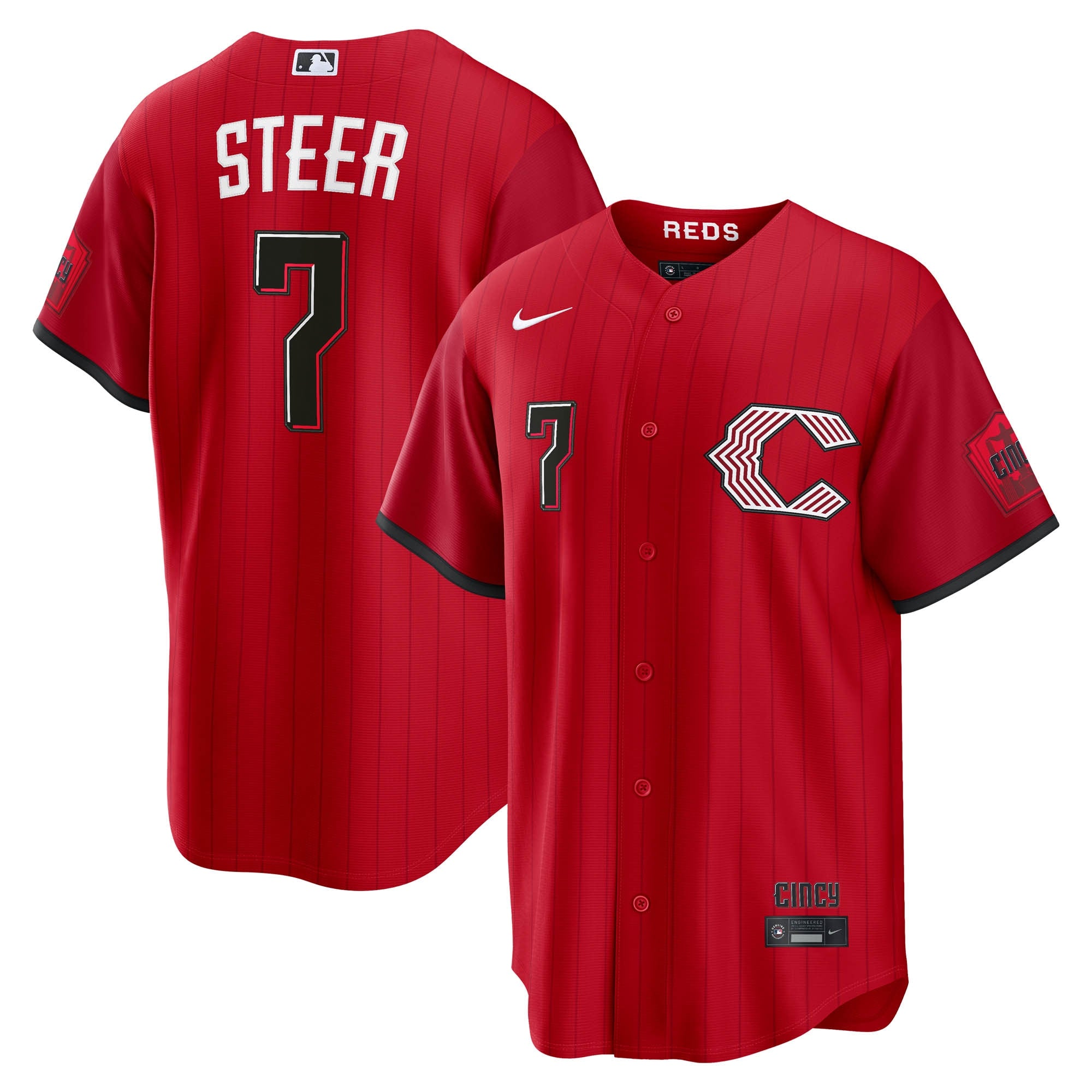 Spencer Steer Cincinnati Reds 2026 City Connect Stadium Jersey - Red | Stitched Baseball Jersey TJS1383