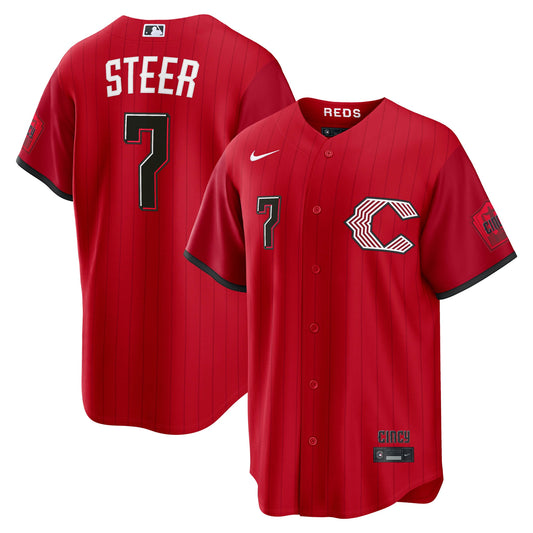 Spencer Steer Cincinnati Reds 2026 City Connect Stadium Jersey - Red | Stitched Baseball Jersey TJS1383
